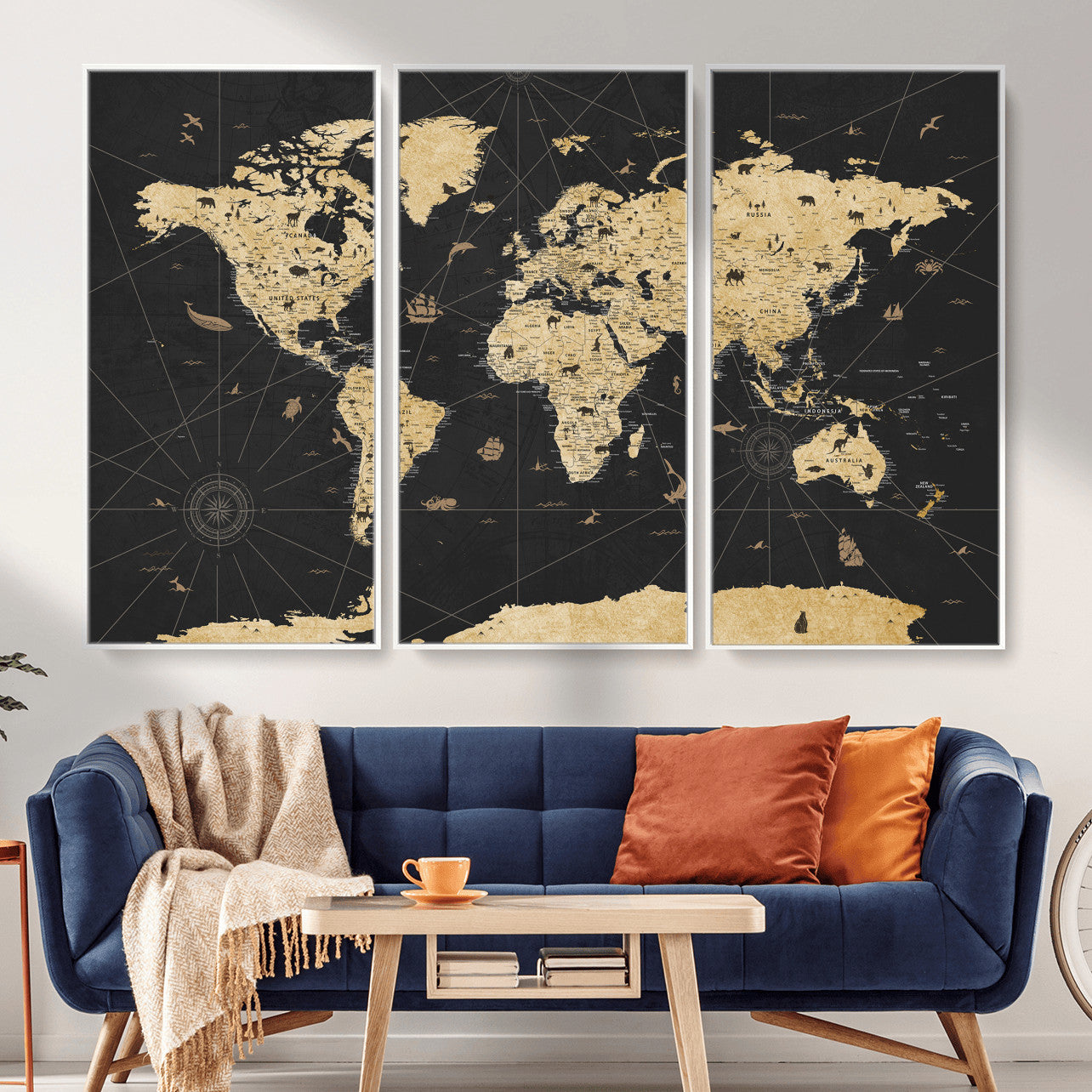 80270976-MGV-CV-36X24 - World Map Wall Art Canvas Print, Modern Decorative Framed Map Artwork Prints for Living Room, Office, Bedroom Wall Decor