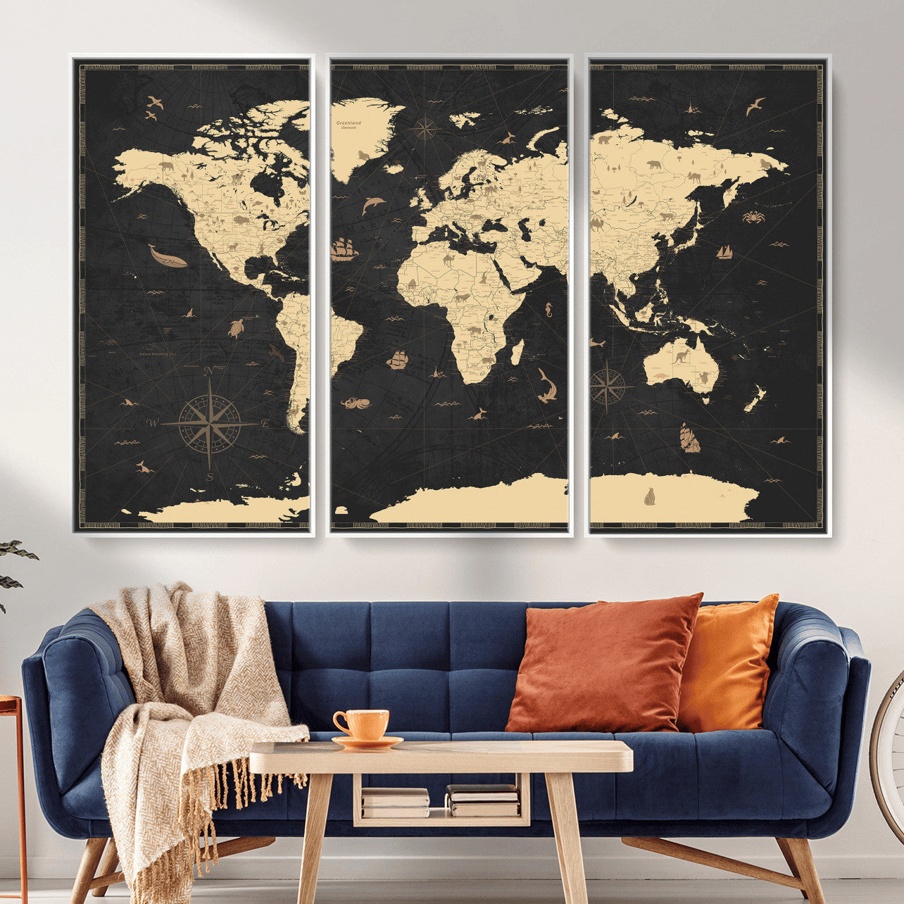 75220264-MGV-CV-36X24 - World Map Wall Art Canvas Print, Modern Decorative Framed Map Artwork Prints for Living Room, Office, Bedroom Wall Decor