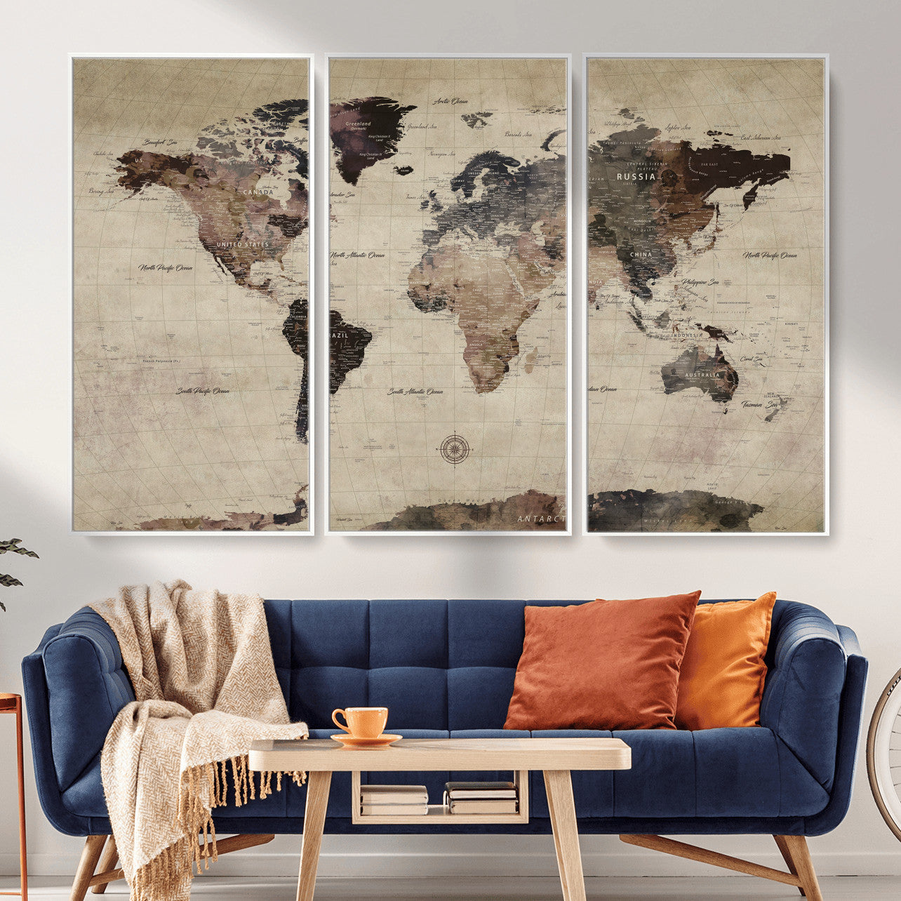 60560672-MGV-CV-36X24 - World Map Wall Art Canvas Print, Modern Decorative Framed Map Artwork Prints for Living Room, Office, Bedroom Wall Decor