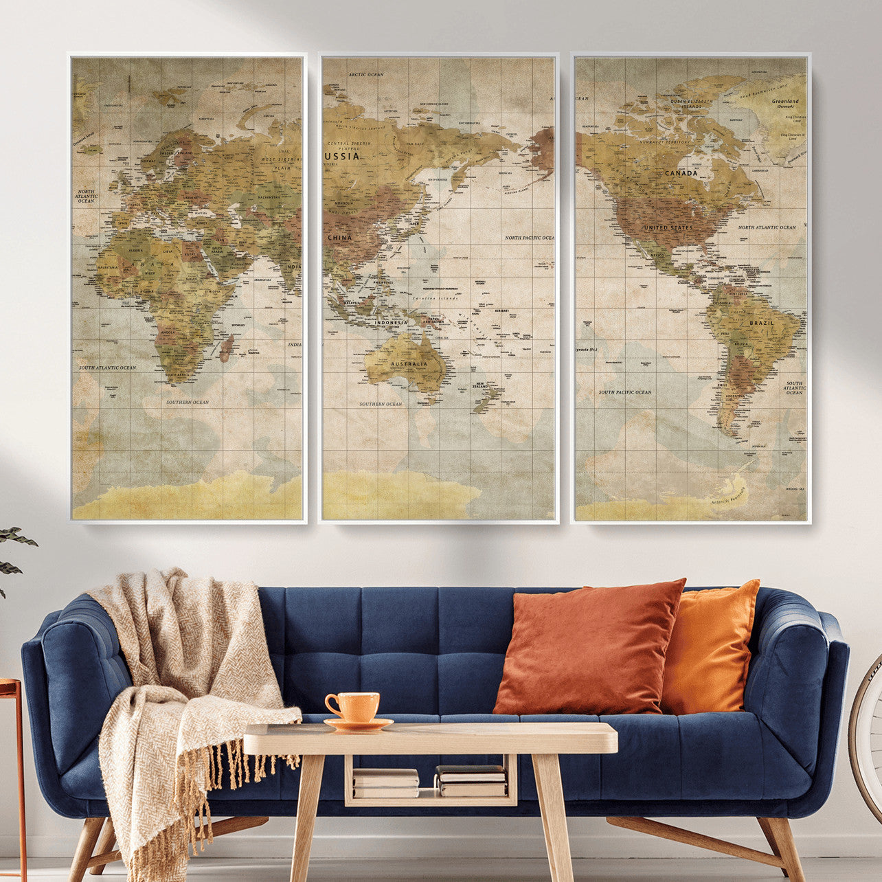 22305205-MGV-CV-36X24 - World Map Wall Art Canvas Print, Modern Decorative Framed Map Artwork Prints for Living Room, Office, Bedroom Wall Decor