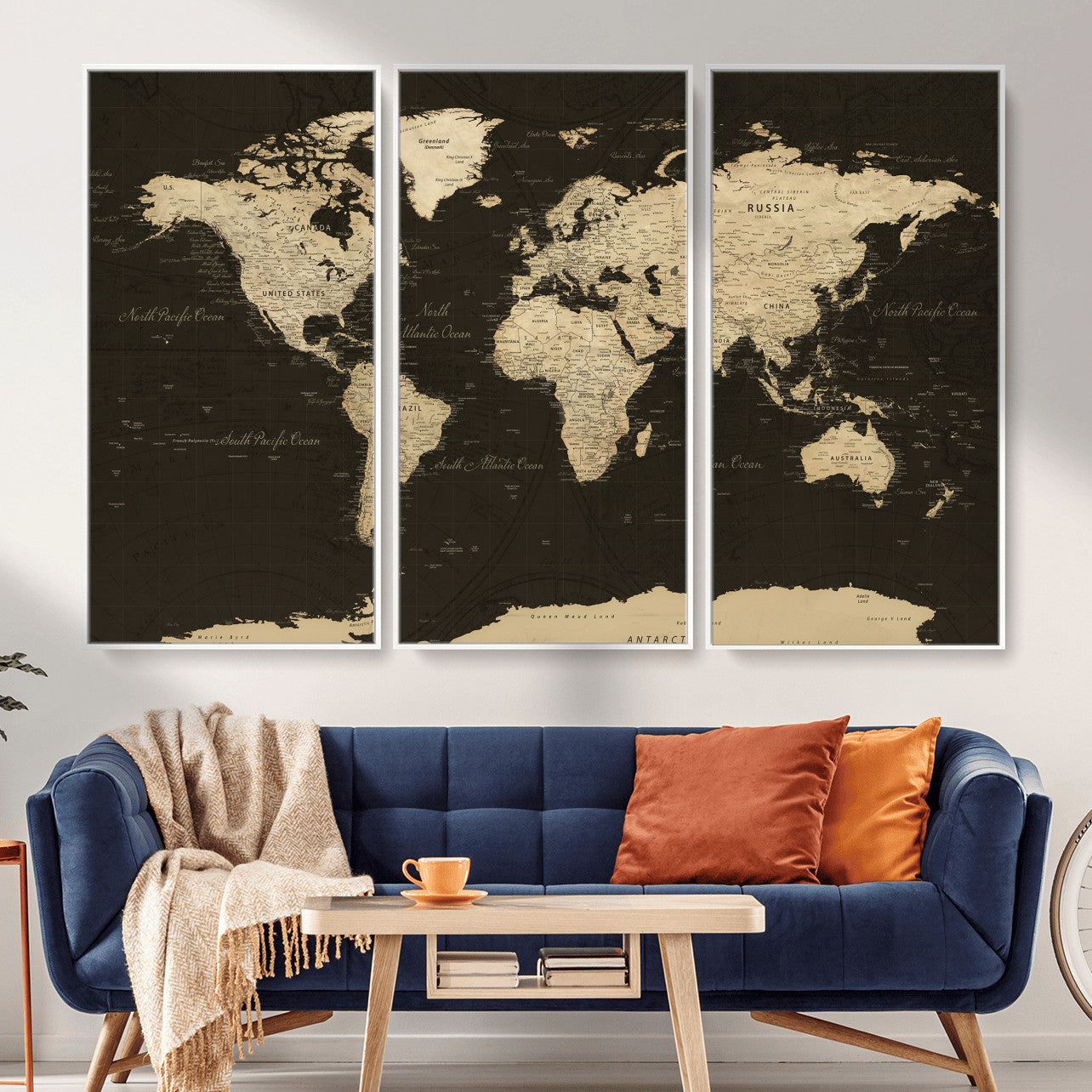 89024244-MGV-CV-36X24 - World Map Wall Art Canvas Print, Modern Decorative Framed Map Artwork Prints for Living Room, Office, Bedroom Wall Decor