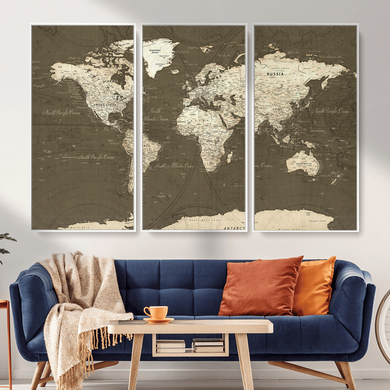 33202610-MGV-CV-36X24 - World Map Wall Art Canvas Print, Modern Decorative Framed Map Artwork Prints for Living Room, Office, Bedroom Wall Decor