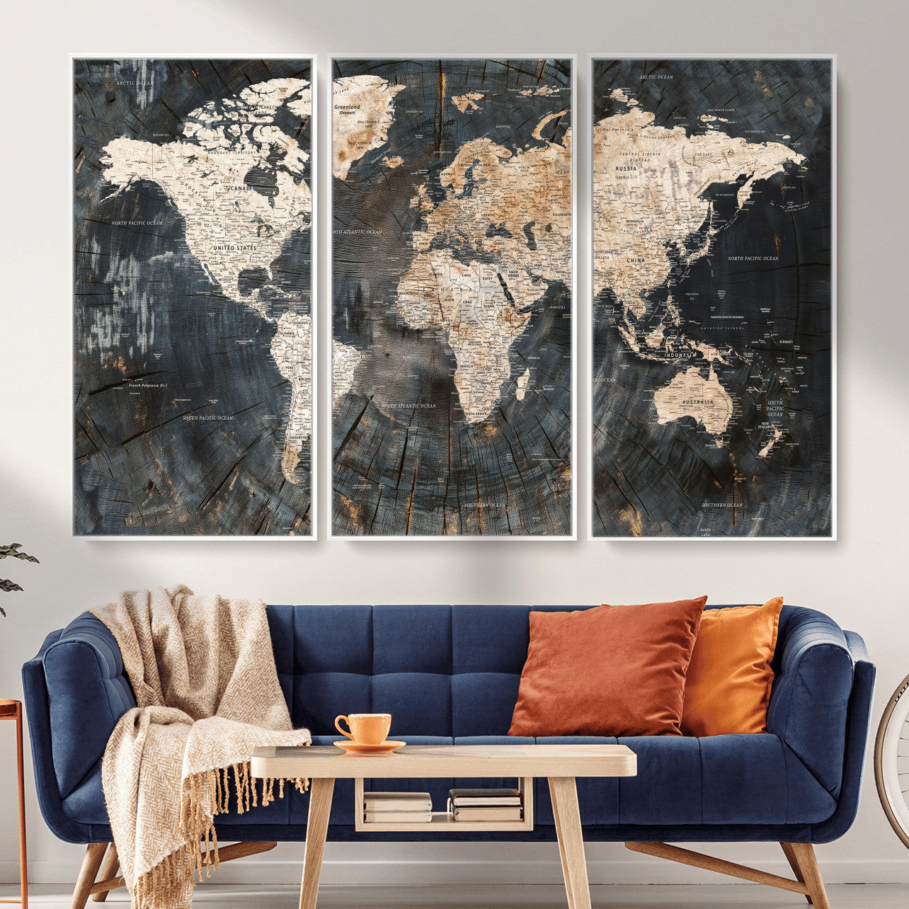 89162112-MGV-CV-36X24 - World Map Wall Art Canvas Print, Modern Decorative Framed Map Artwork Prints for Living Room, Office, Bedroom Wall Decor