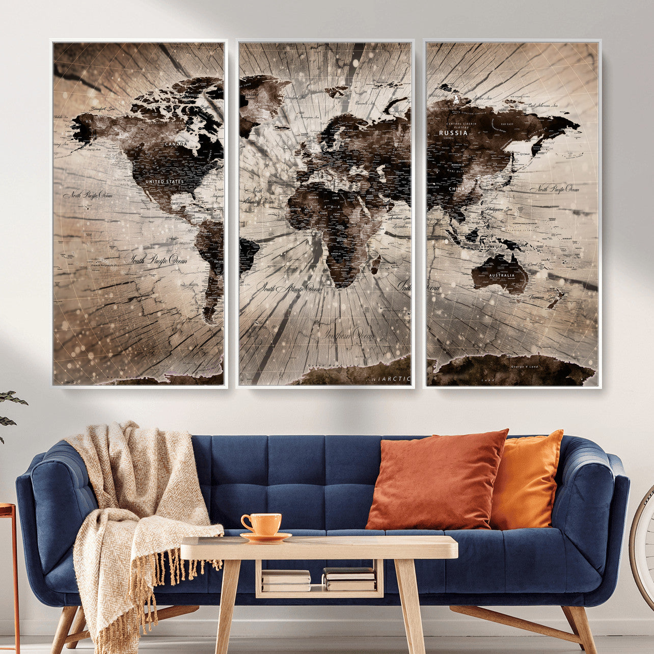 94623295-MGV-CV-36X24 - World Map Wall Art Canvas Print, Modern Decorative Framed Map Artwork Prints for Living Room, Office, Bedroom Wall Decor
