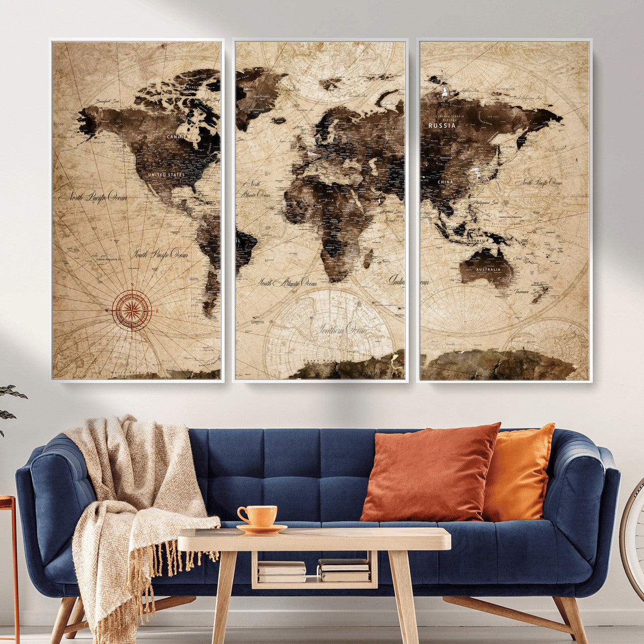 47657418-MGV-CV-36X24 - World Map Wall Art Canvas Print, Modern Decorative Framed Map Artwork Prints for Living Room, Office, Bedroom Wall Decor