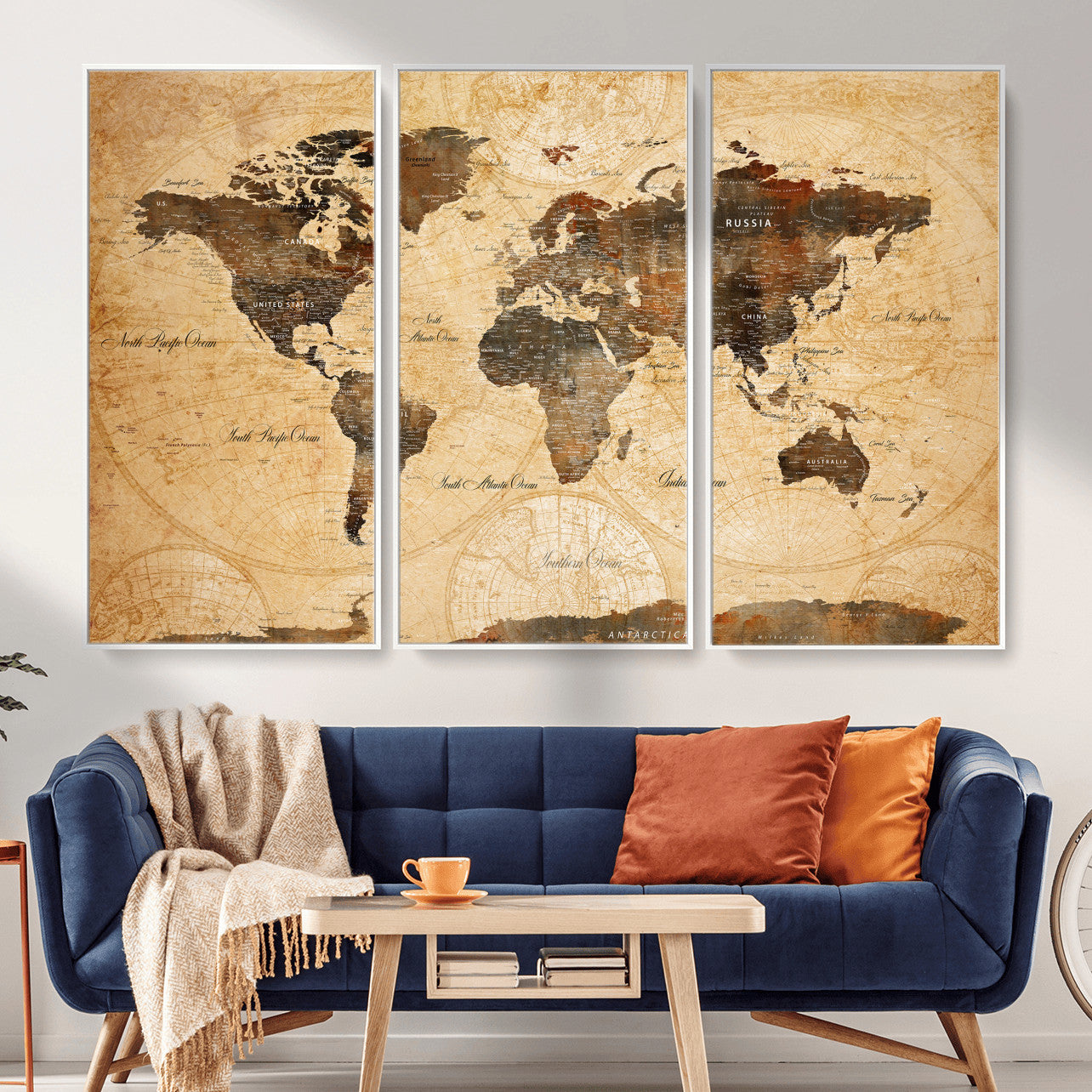 63156625-MGV-CV-36X24 - World Map Wall Art Canvas Print, Modern Decorative Framed Map Artwork Prints for Living Room, Office, Bedroom Wall Decor