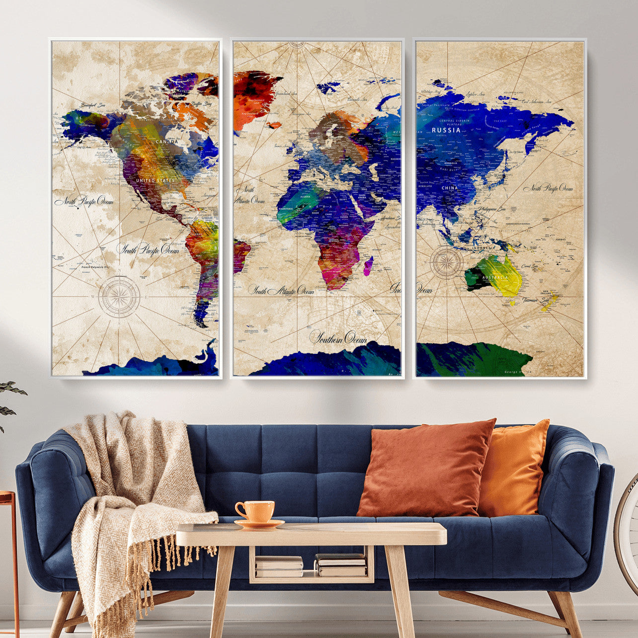 26284075-MGV-CV-36X24 - World Map Wall Art Canvas Print, Modern Decorative Framed Map Artwork Prints for Living Room, Office, Bedroom Wall Decor