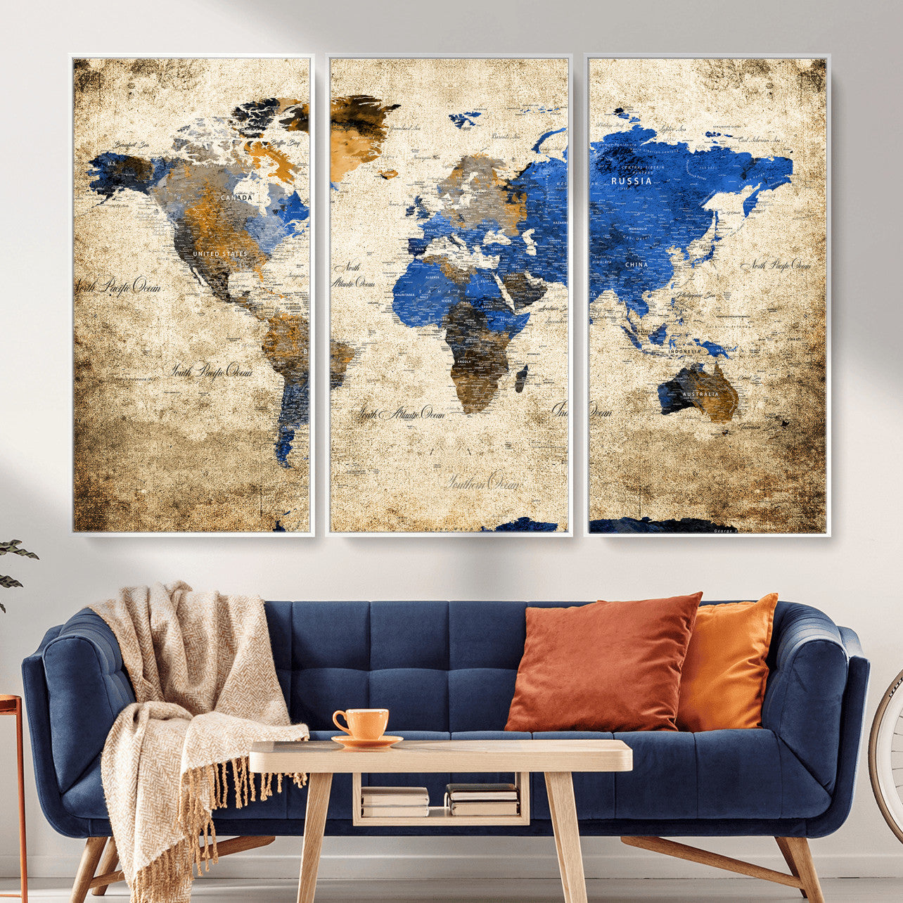 27314341-MGV-CV-36X24 - World Map Wall Art Canvas Print, Modern Decorative Framed Map Artwork Prints for Living Room, Office, Bedroom Wall Decor