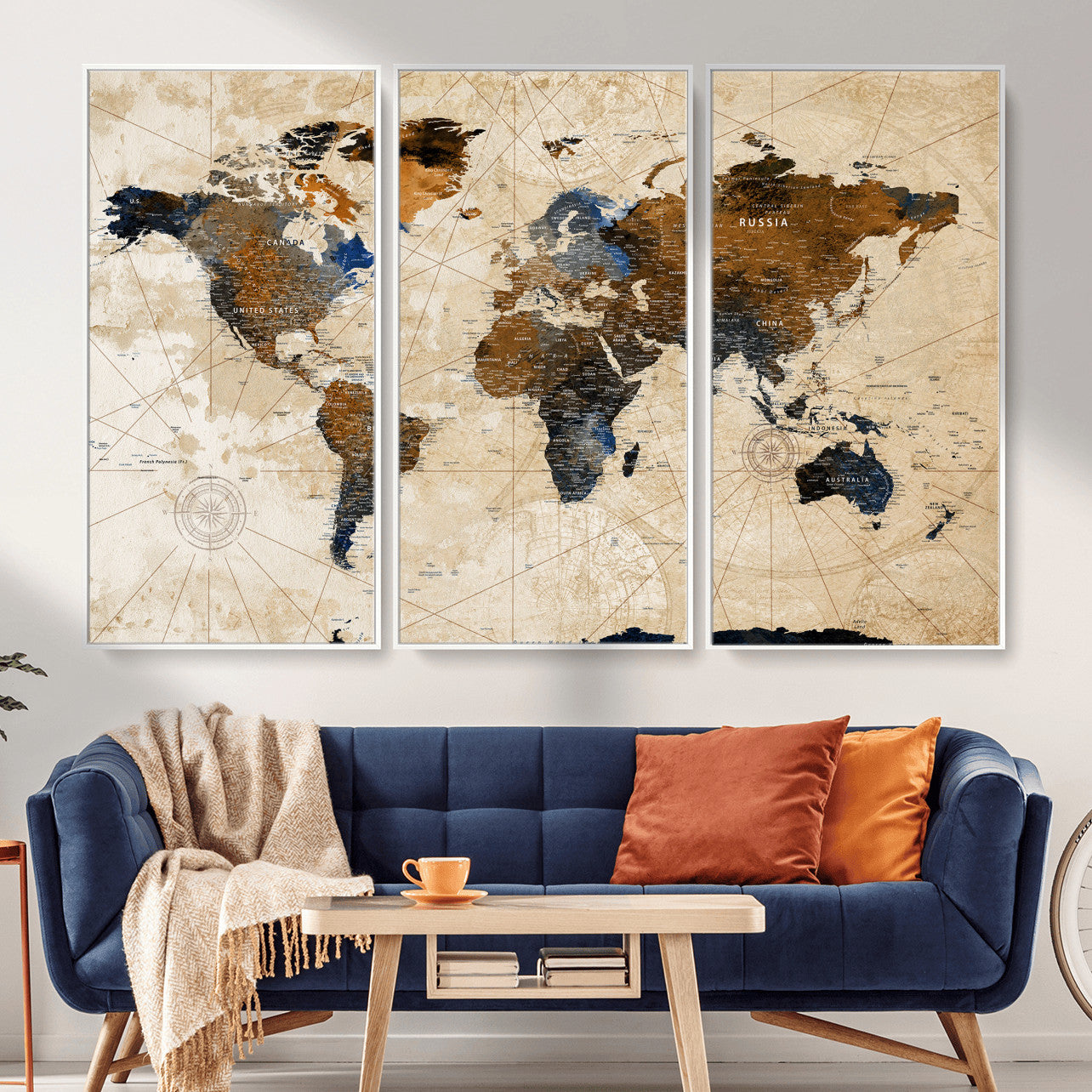 15727090-MGV-CV-36X24 - World Map Wall Art Canvas Print, Modern Decorative Framed Map Artwork Prints for Living Room, Office, Bedroom Wall Decor