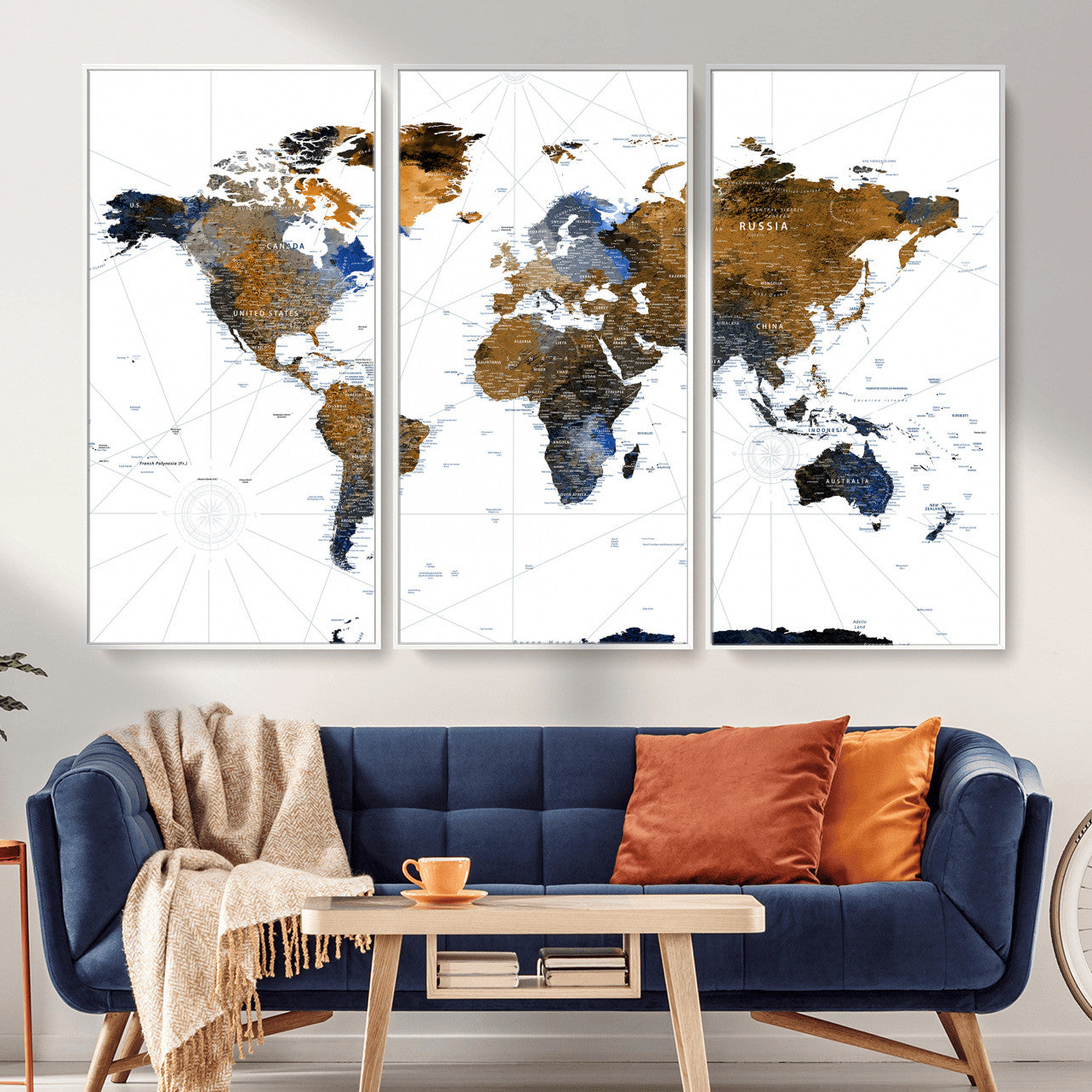 56364879-MGV-CV-36X24 - World Map Wall Art Canvas Print, Modern Decorative Framed Map Artwork Prints for Living Room Decor