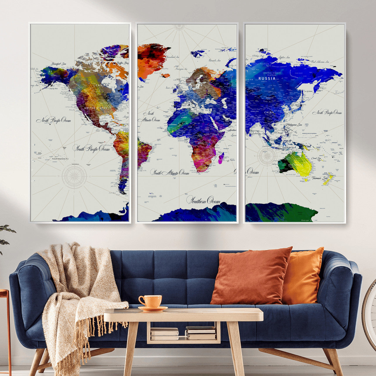 49670038-MGV-CV-36X24 - World Map Wall Art Canvas Print, Modern Decorative Framed Map Artwork Prints for Living Room, Office, Bedroom Wall Decor