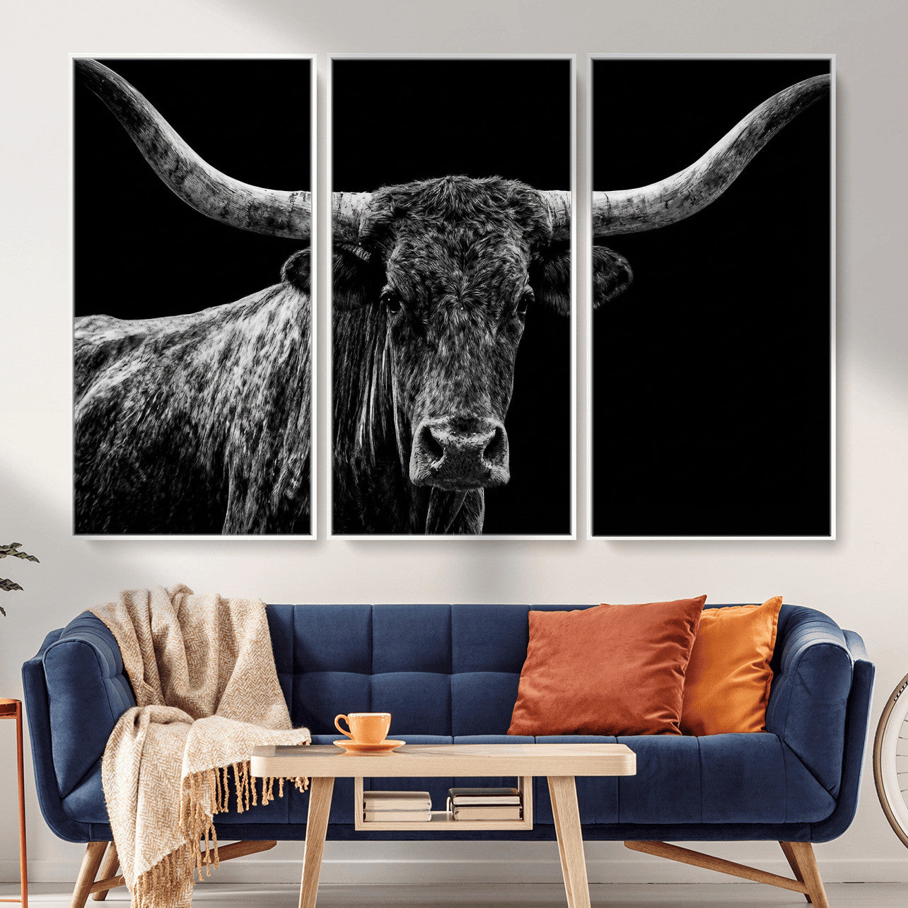 86568508-MGV-CV-36X24 - Vintage Texas Longhorn Bull Wall Art Canvas Print, Texas Cow Portrait Print, Framed Bull Wall Art Ready to Hang