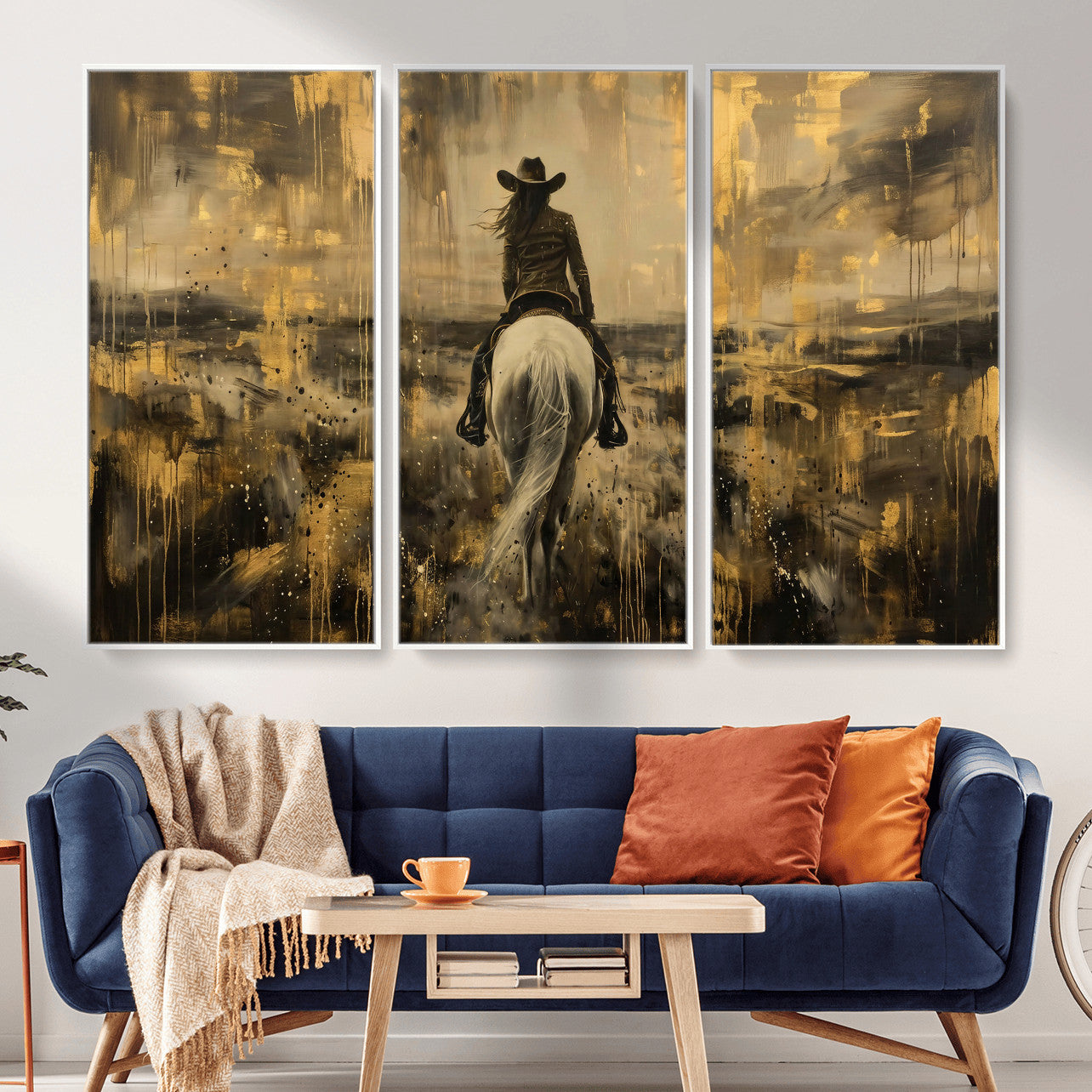 20465530-MGV-CV-36X24 - Cowgirl Wall Art Canvas Print, Western Horse Rider Wall Art, Framed Wall Art Ready to Hang