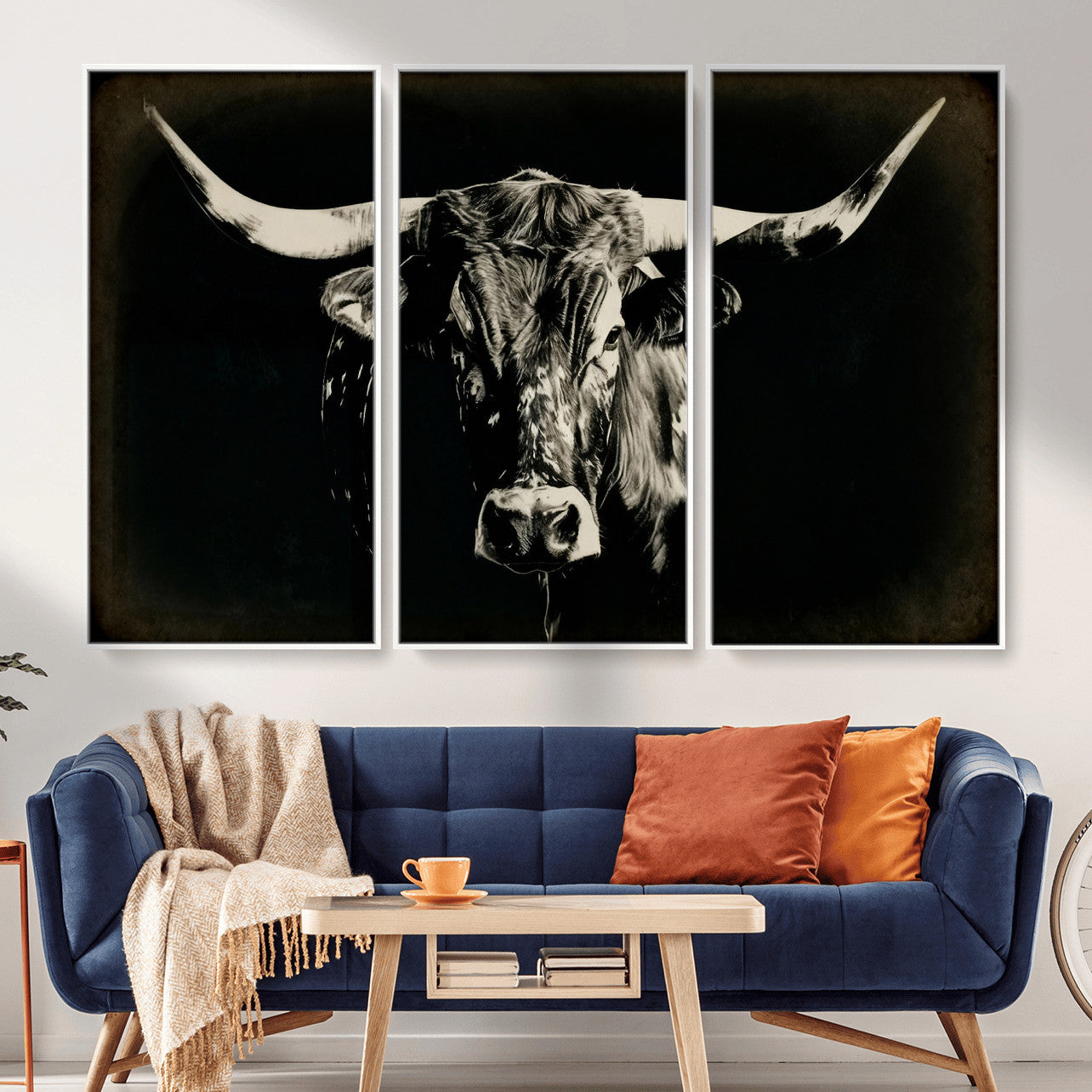 91364114-MGV-CV-36X24 - Black Bull Wall Art Canvas Print, Texas Longhorn Portrait Print, Framed Wall Art Ready to Hang