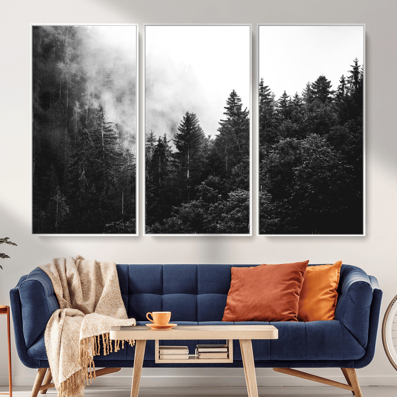 98764151-MGV-CV-36X24 - Black and White Forest Wall Art Canvas Print, Misty Pine Tree Landscape Photography, Framed Wall Art Ready to Hang