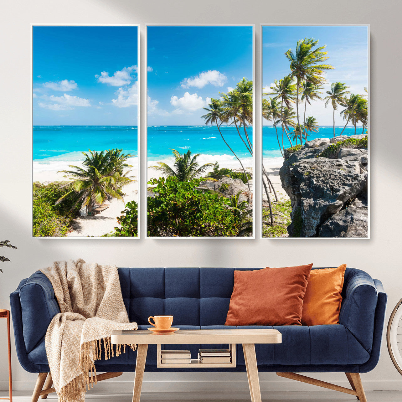 79995168-MGV-CV-36X24 - Barbados Beach Wall Art Canvas Print, Palm Tree Ocean Landscape, Turquoise Sea Coastal Photography, Tropical Island Wall Decor, Framed Ready to Hang