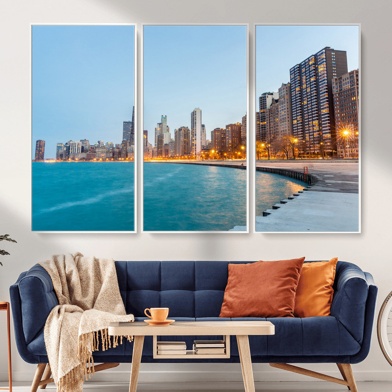 66780141-MGV-CV-36X24 - Chicago Wall Art Canvas Print, Chicago City Downtown Night Cityscape Print for Modern Urban Wall Decor