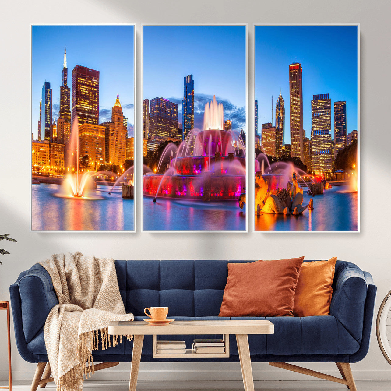 20251989-MGV-CV-36X24 - Chicago Wall Art Canvas Print, Chicago City Downtown Night Cityscape Print for Modern Urban Wall Decor