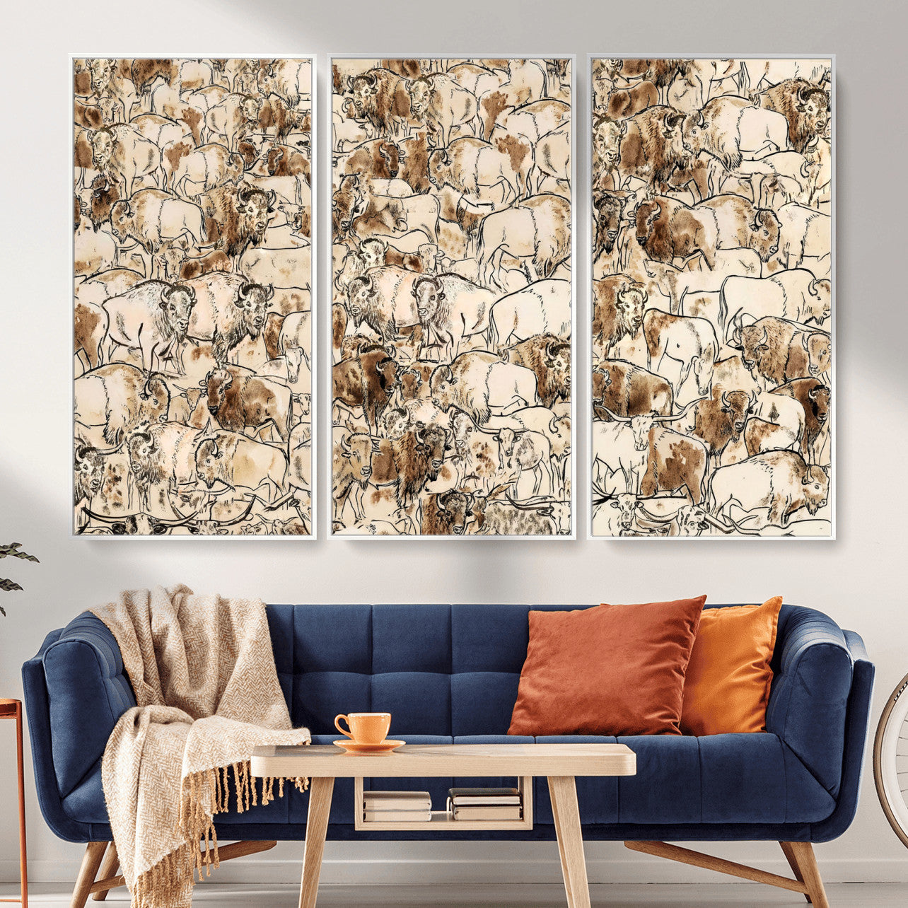 50142019-MGV-CV-36X24 - Farmhouse Animals Wall Art Canvas Print - Abstract Farm Animal Drawing Mid-Century Wall Art for Cabin Decor