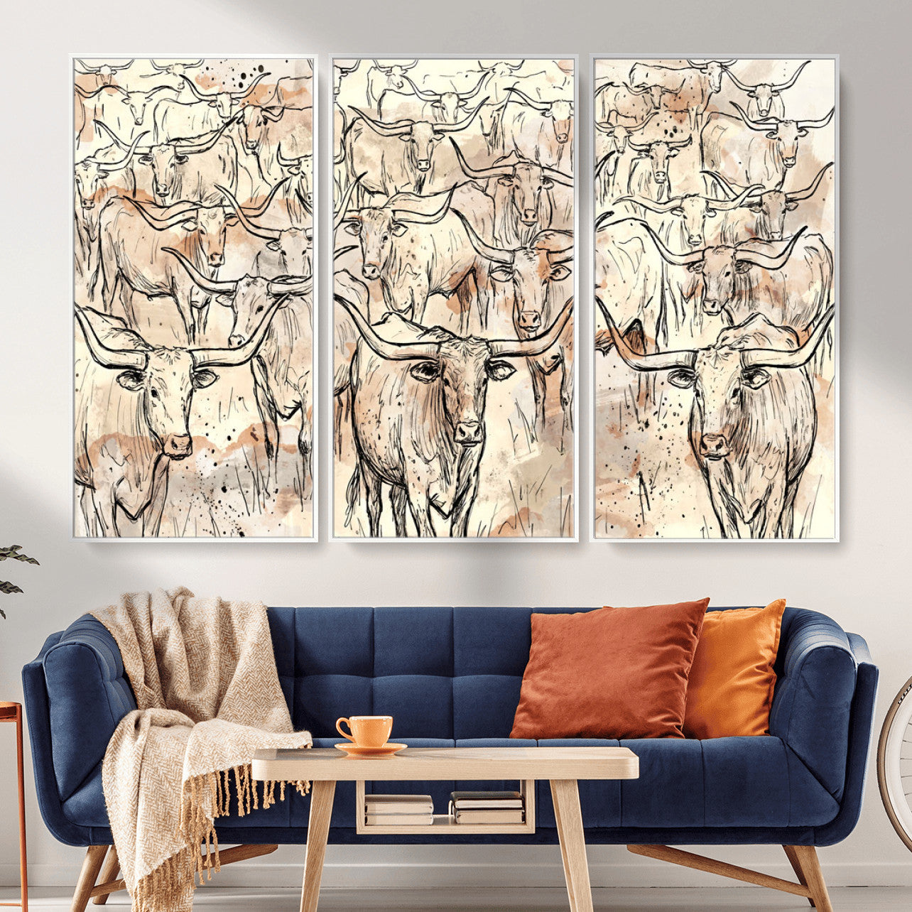 94055403-MGV-CV-36X24 - Farmhouse Animals Wall Art Canvas Print - Abstract Farm Animal Drawing Mid-Century Wall Art for Cabin Decor