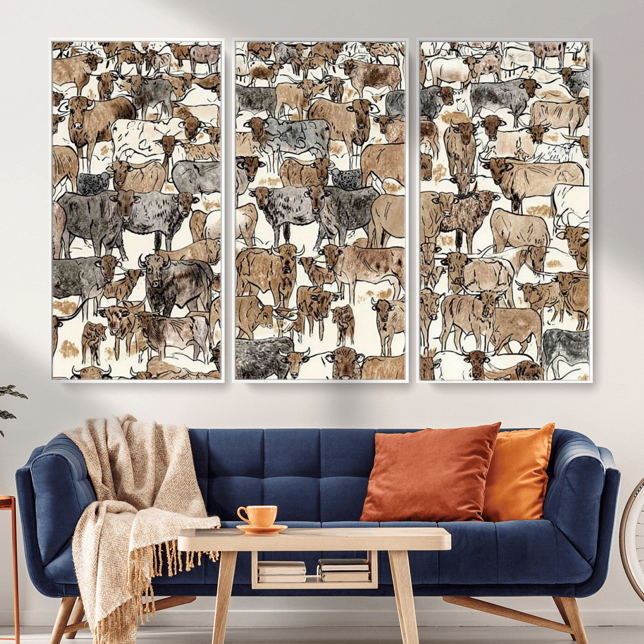 76902119-MGV-CV-36X24 - Farmhouse Animals Wall Art Canvas Print - Abstract Farm Animal Drawing Mid-Century Wall Art for Cabin Decor