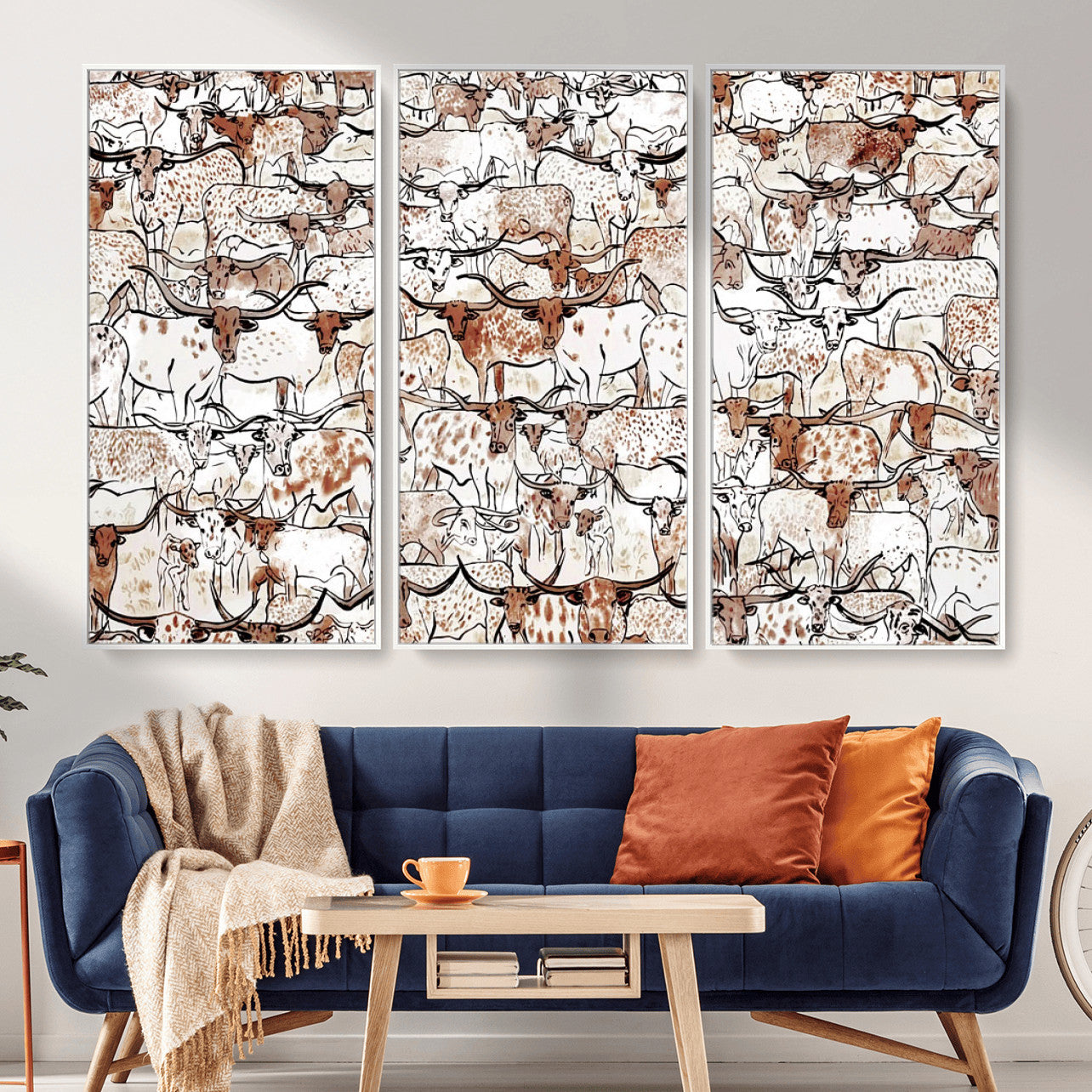 71869761-MGV-CV-36X24 - Farmhouse Animals Wall Art Canvas Print - Abstract Farm Animal Drawing Mid-Century Wall Art for Cabin Decor