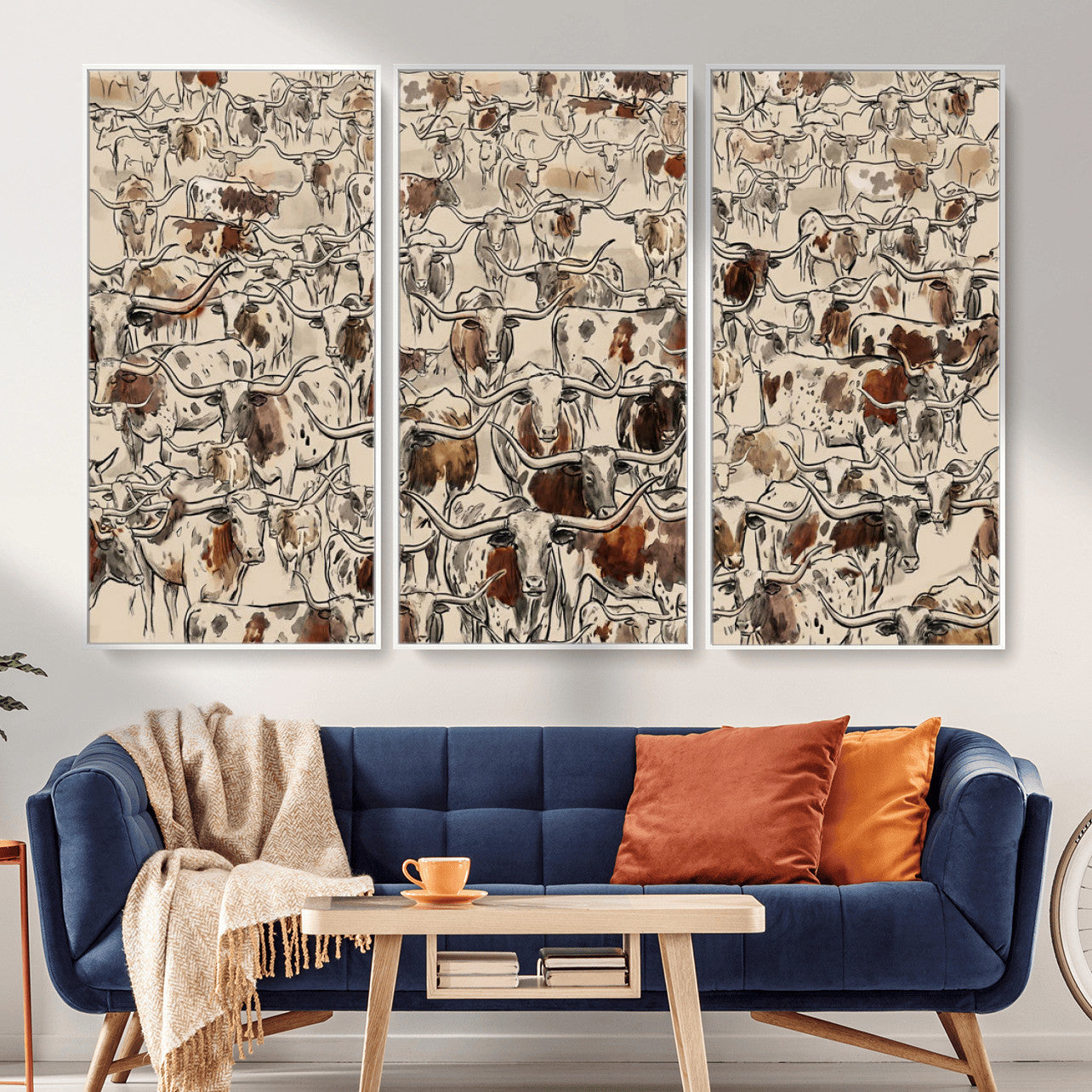 94808502-MGV-CV-36X24 - Farmhouse Animals Wall Art Canvas Print - Abstract Farm Animal Drawing Mid-Century Wall Art for Cabin Decor