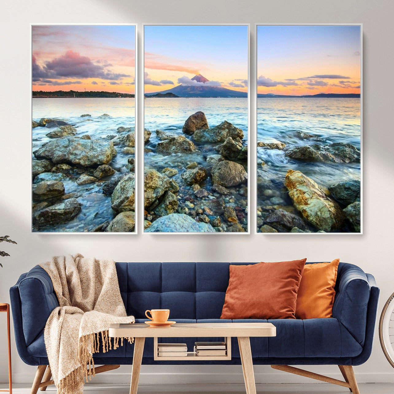 46869511-MGV-CV-36X24 - Mayon Volcano Seascape Landscape Wall Art Canvas Print, Tropical Ocean Shore Mountain Canvas Print, Philippines Coastal Scenic Art Printing