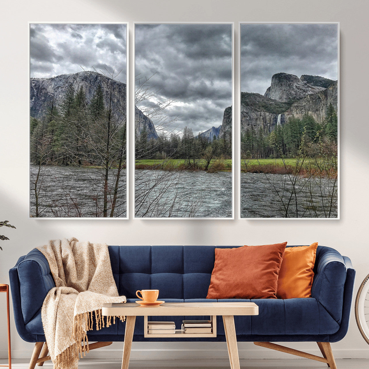 75582552-MGV-CV-36X24 - Yosemite Valley River Landscape Wall Art Canvas Print, Granite Cliffs Forest River Canvas Print, California National Park Moody Scenic Art Printi