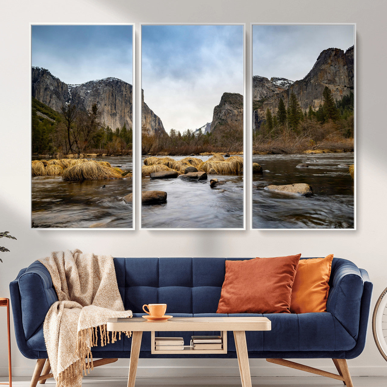 20458404-MGV-CV-36X24 - Yosemite Valley Mountain Landscape Wall Art Canvas Print, Granite Cliff Forest Valley Canvas Print, California National Park Scenic Art Printing