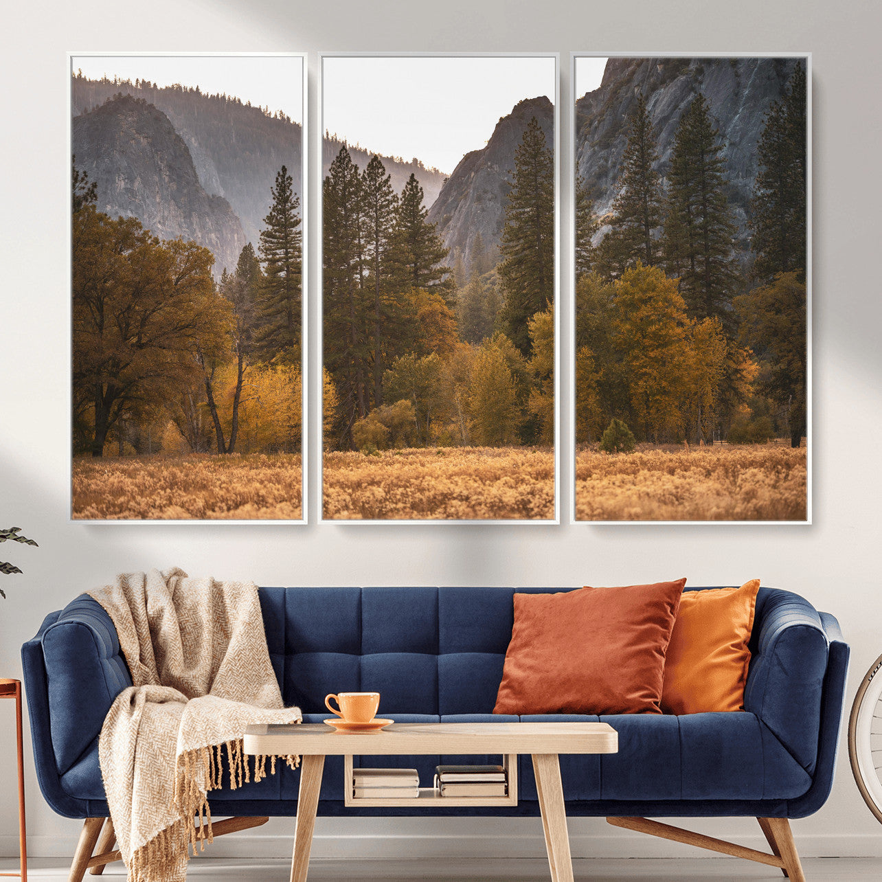 61682763-MGV-CV-36X24 - Yosemite Valley Autumn Forest Landscape Wall Art Canvas Print, Granite Mountain Pine Trees Canvas Print, California National Park Fall Scenic Art Printing