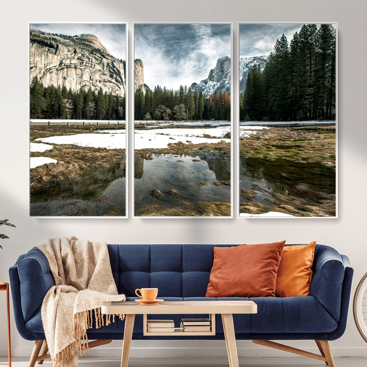 14527348-MGV-CV-36X24 - Yosemite Valley Mountain Landscape Wall Art Canvas Print, Granite Cliff Forest Valley Canvas Print, California National Park Scenic Art Printing