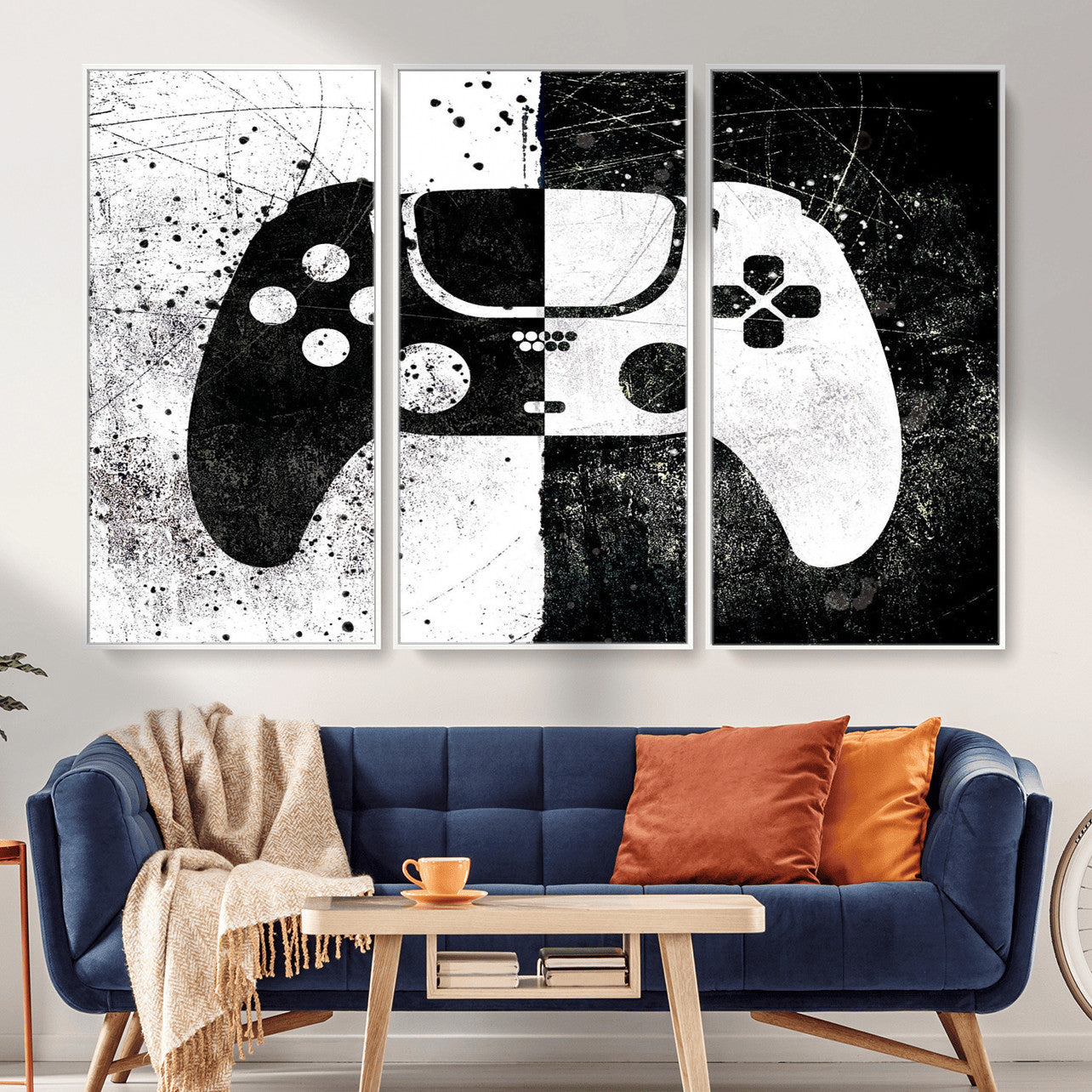 17525128-MGV-CV-36X24 - Abstract Gaming Controller Wall Art Canvas Print, Black White Video Game Controller Modern Canvas Print, Minimal Gamer Graphic Art Printing