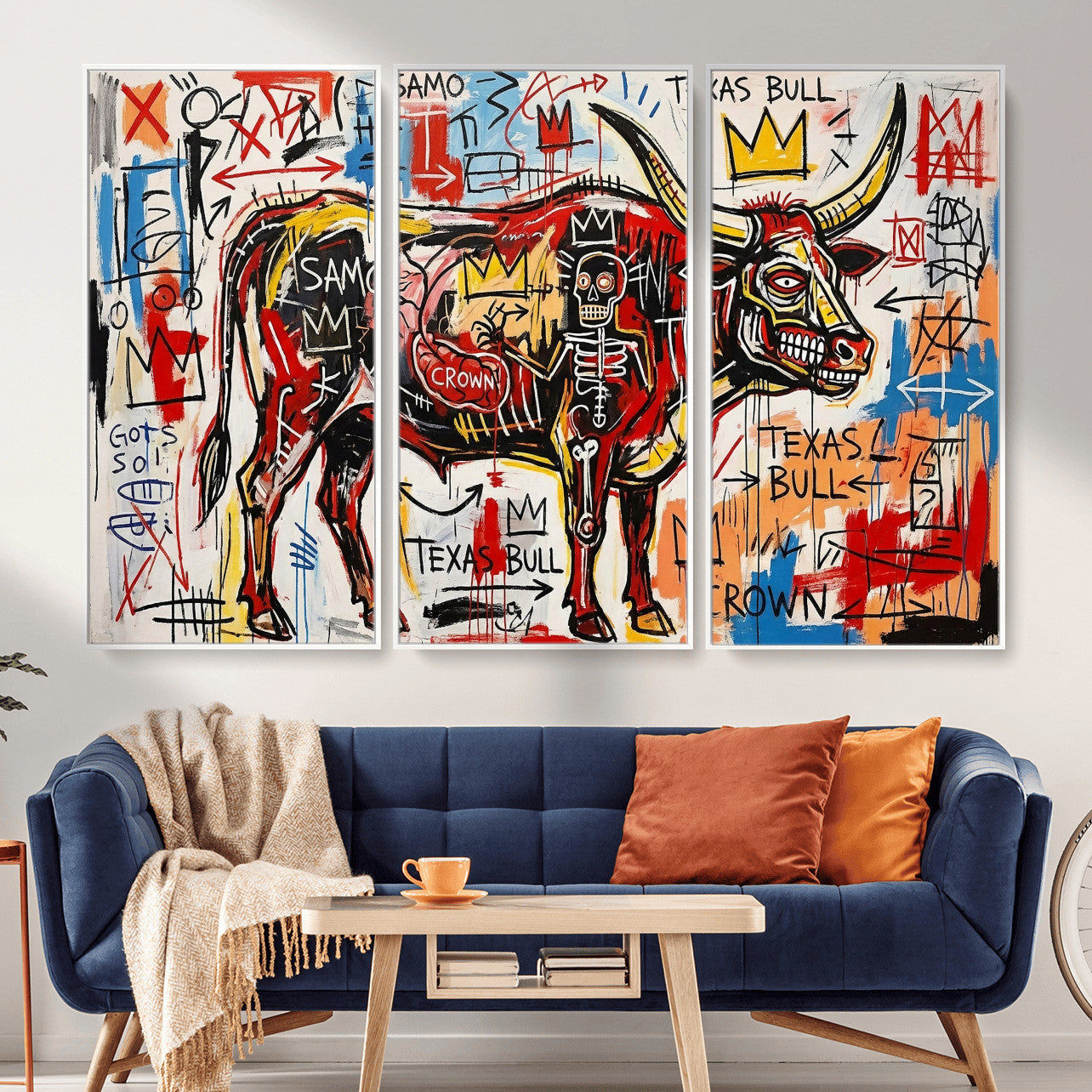 89504579-MGV-CV-36X24 - TITLE: Texas Bull Wall Art Canvas Print, Abstract Graffiti Bull Painting, Western Animal Art, Modern Ranch Decor
