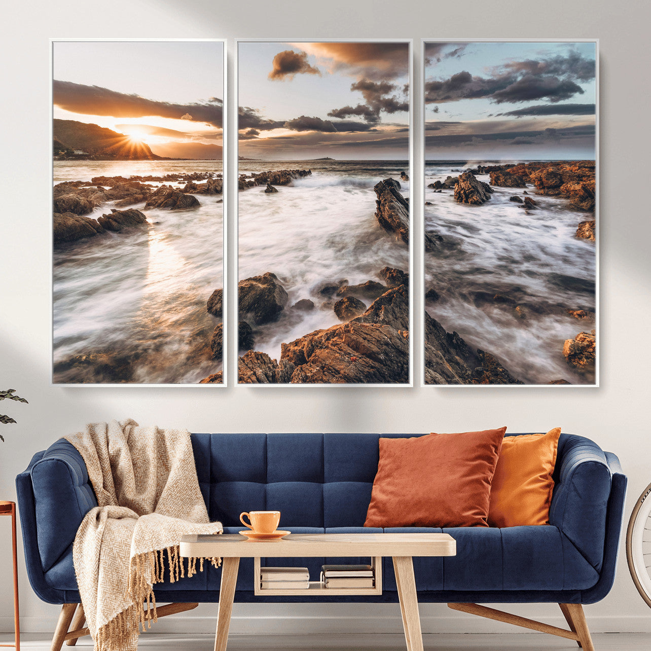 66746024-MGV-CV-36X24 - Rocky Coast Ocean Sunset Wall Art Canvas Print, Dramatic Seascape Nature Wall Decor for Living Room and Office