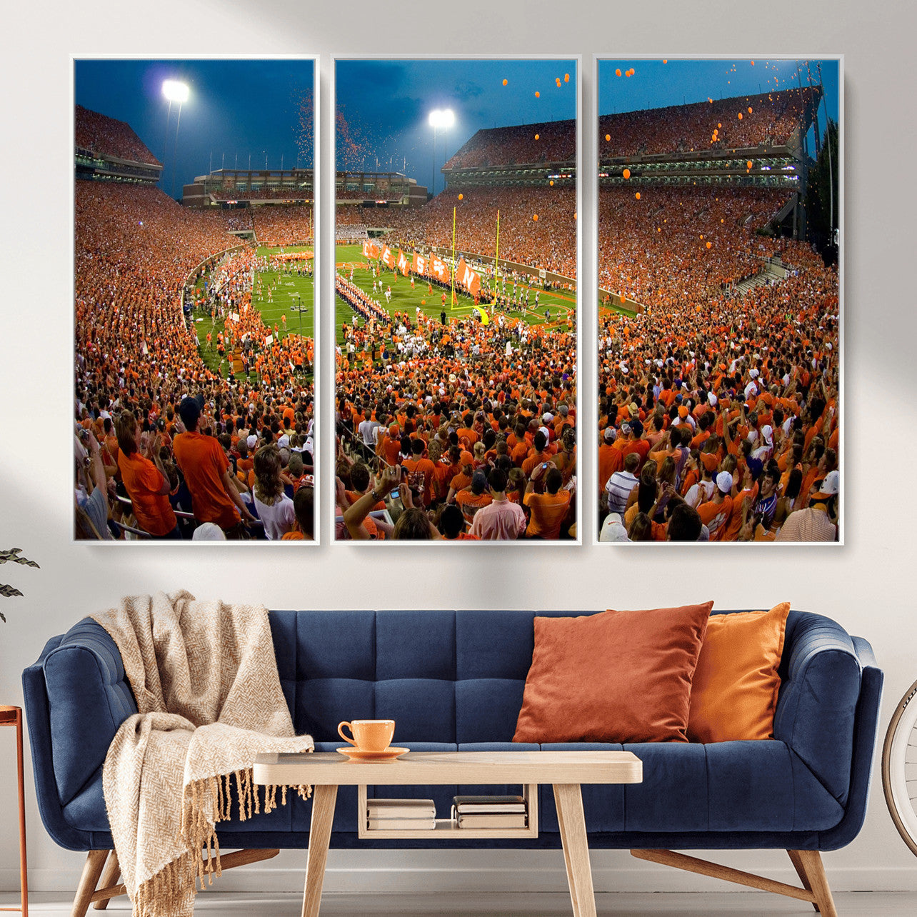 42850097-MGV-CV-36X24 - Clemson Tigers Memorial Stadium Wall Art Canvas Print, Death Valley Football Stadium Artwork, Packed Game Night Crowd Scene
