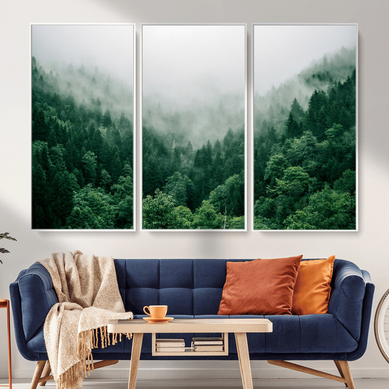 61640815-MGV-CV-36X24 - Misty Pine Forest Wall Art Canvas Print, Foggy Evergreen Landscape Wall Decor, Moody Green Nature Artwork, Minimal Forest Canvas Wall Art, Framed Canvas Wall Art Ready to Hang
