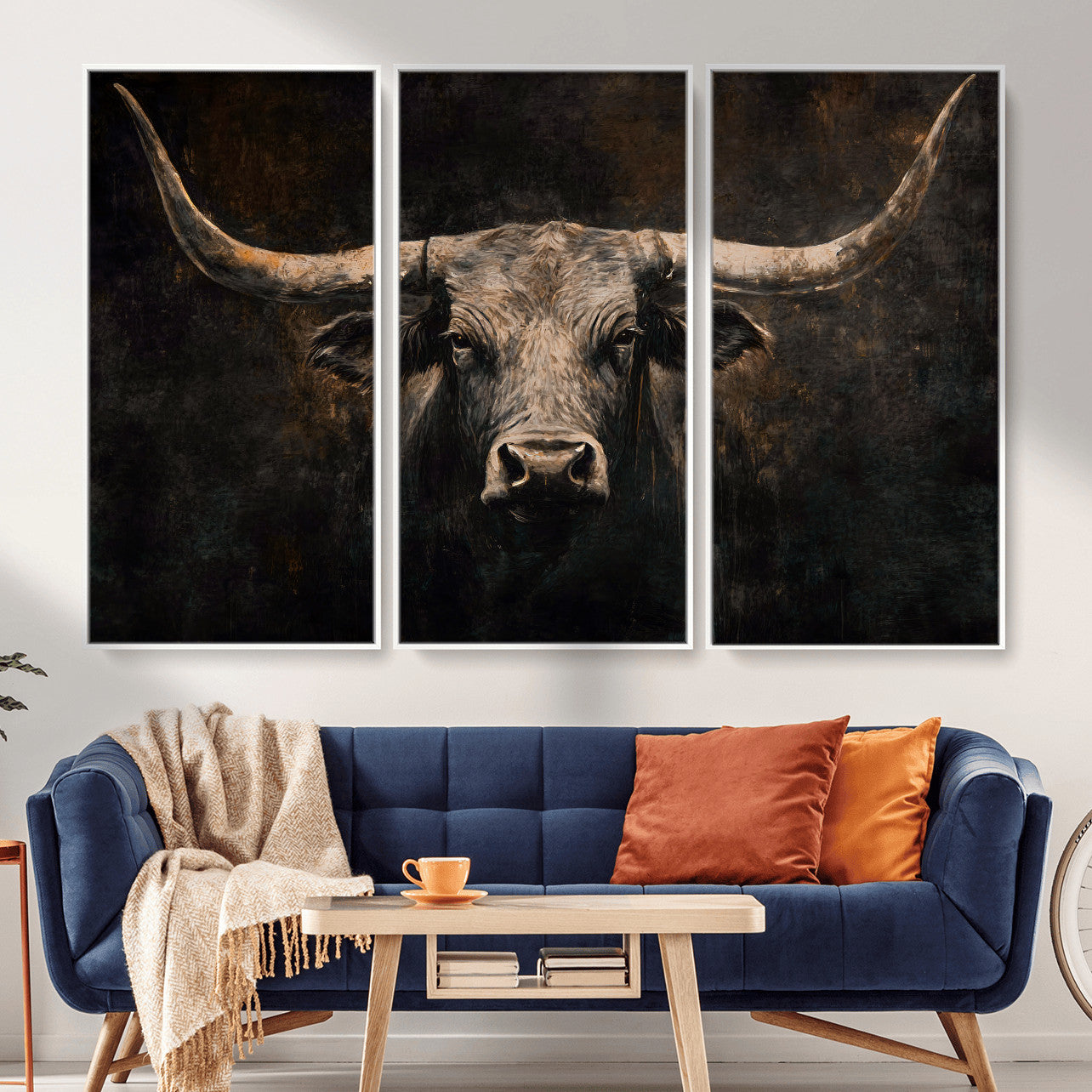 15731200-MGV-CV-36X24 - Vintage Longhorn Bull Wall Art Canvas Print – Rustic Western Cattle Artwork for Farmhouse, Ranch, Cabin, and Office Decor