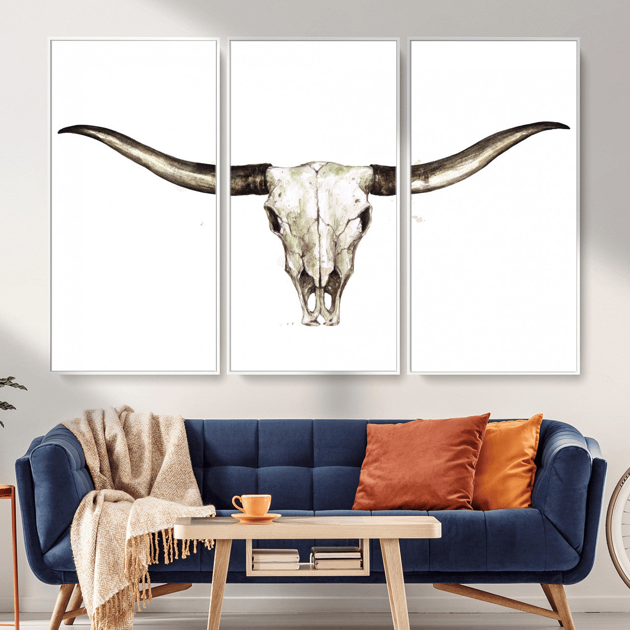 42788678A-MGV-CV-36X24 - Longhorn Skull Wall Art Canvas Print – Rustic Western Artwork Print for Living Room Wall Decor
