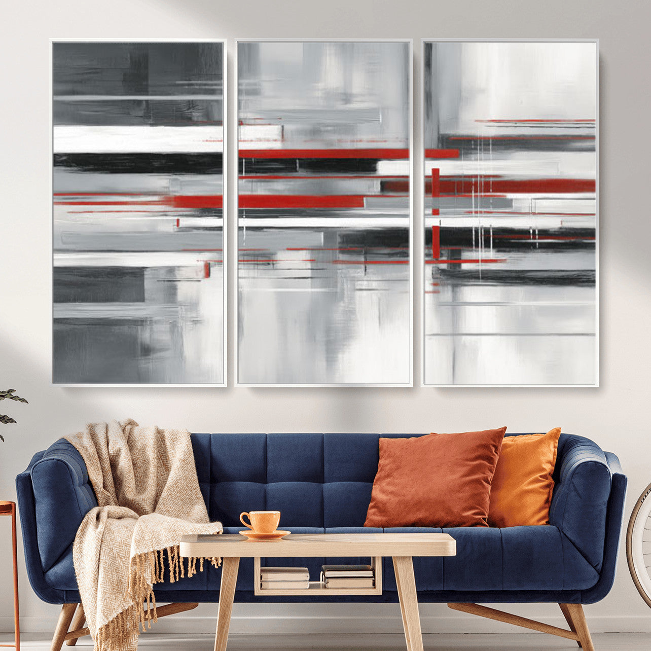 62640681-MGV-CV-36X24 - Gray Red Abstract Wall Art Canvas Print, Modern Abstract Canvas Wall Decor for Contemporary Living Room and Office