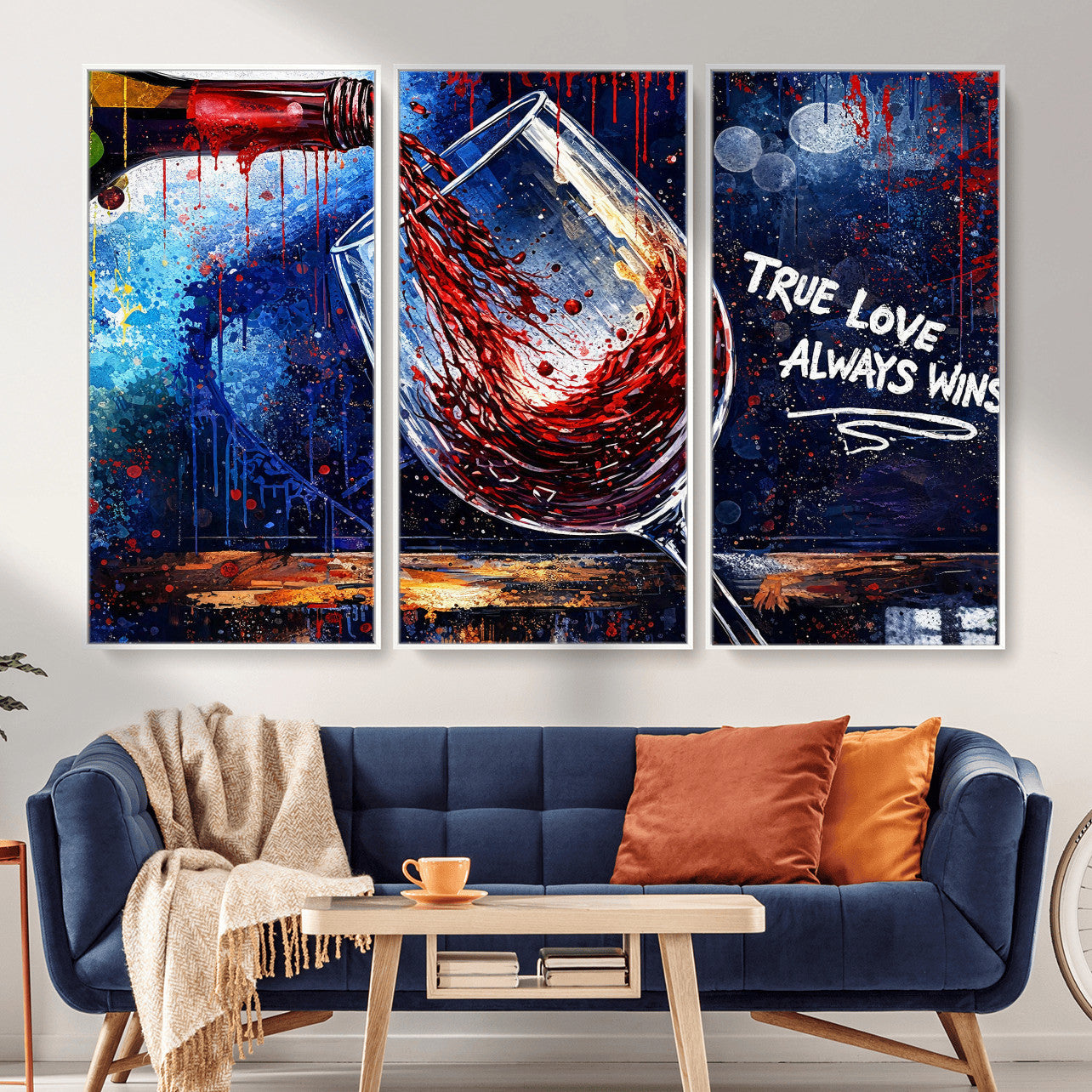 88788932-MGV-CV-36X24 - Red Wine Splash Abstract Wall Art Canvas Print, Modern Wine Glass Painting Canvas Print, Romantic Quote Contemporary Bar Art Print