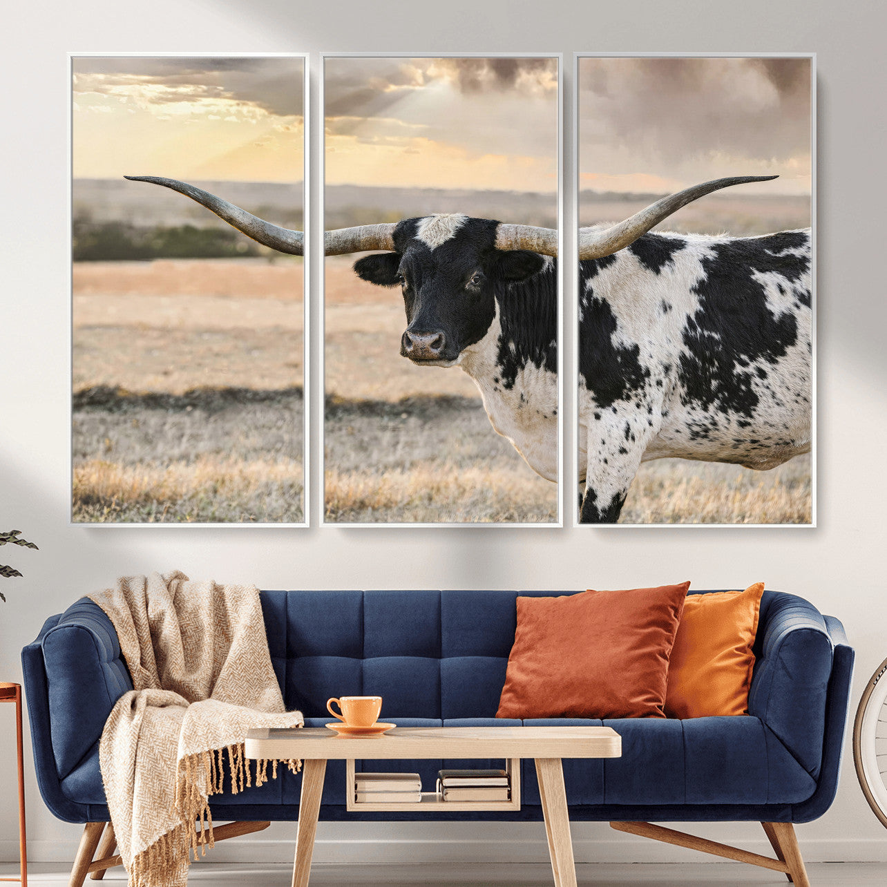49350433-MGV-CV-36X24 - Texas Longhorn Bull Rustic Wall Art Canvas Print, Western Cattle Photography Canvas Print, Ranch Farm Animal Western Art Printing