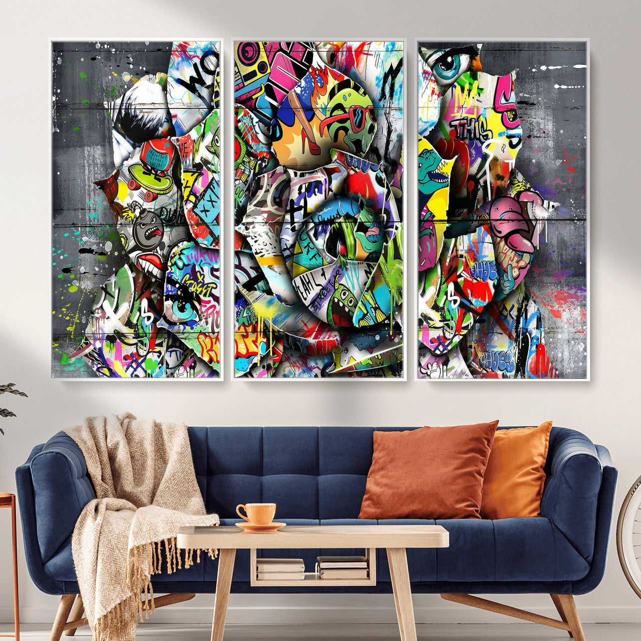 77553344-MGV-CV-36X24 - Abstract Graffiti Collage Street Art Wall Art Canvas Print, Colorful Urban Pop Art Canvas Print, Modern Graffiti Patchwork Contemporary Art Printing