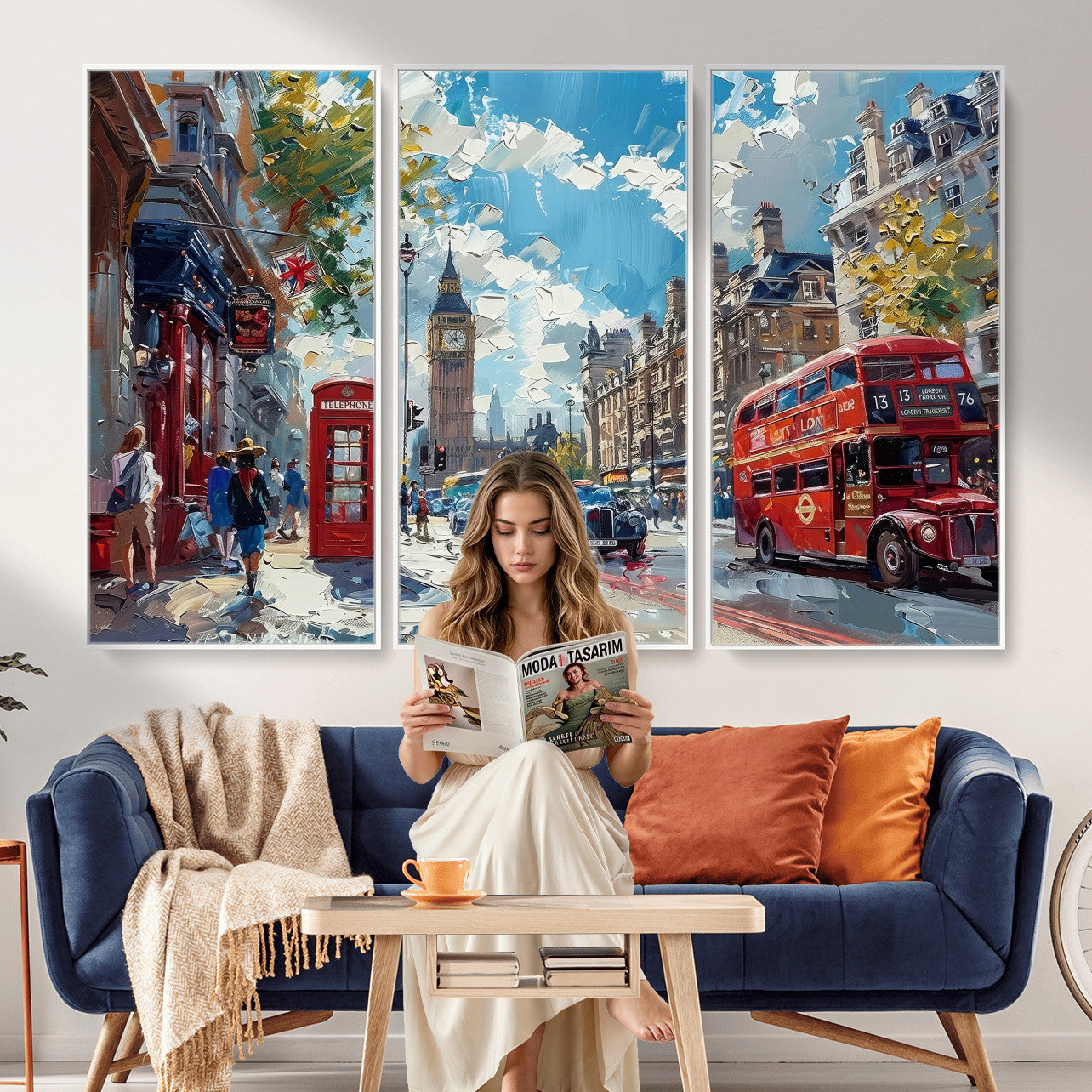 17630888-MGV-CV-36X24 - London Street Canvas Wall Art — Big Ben Red Bus Print | Oil Painting Style | UK City Wall Decor | Travel Art Gift | Living Room Print