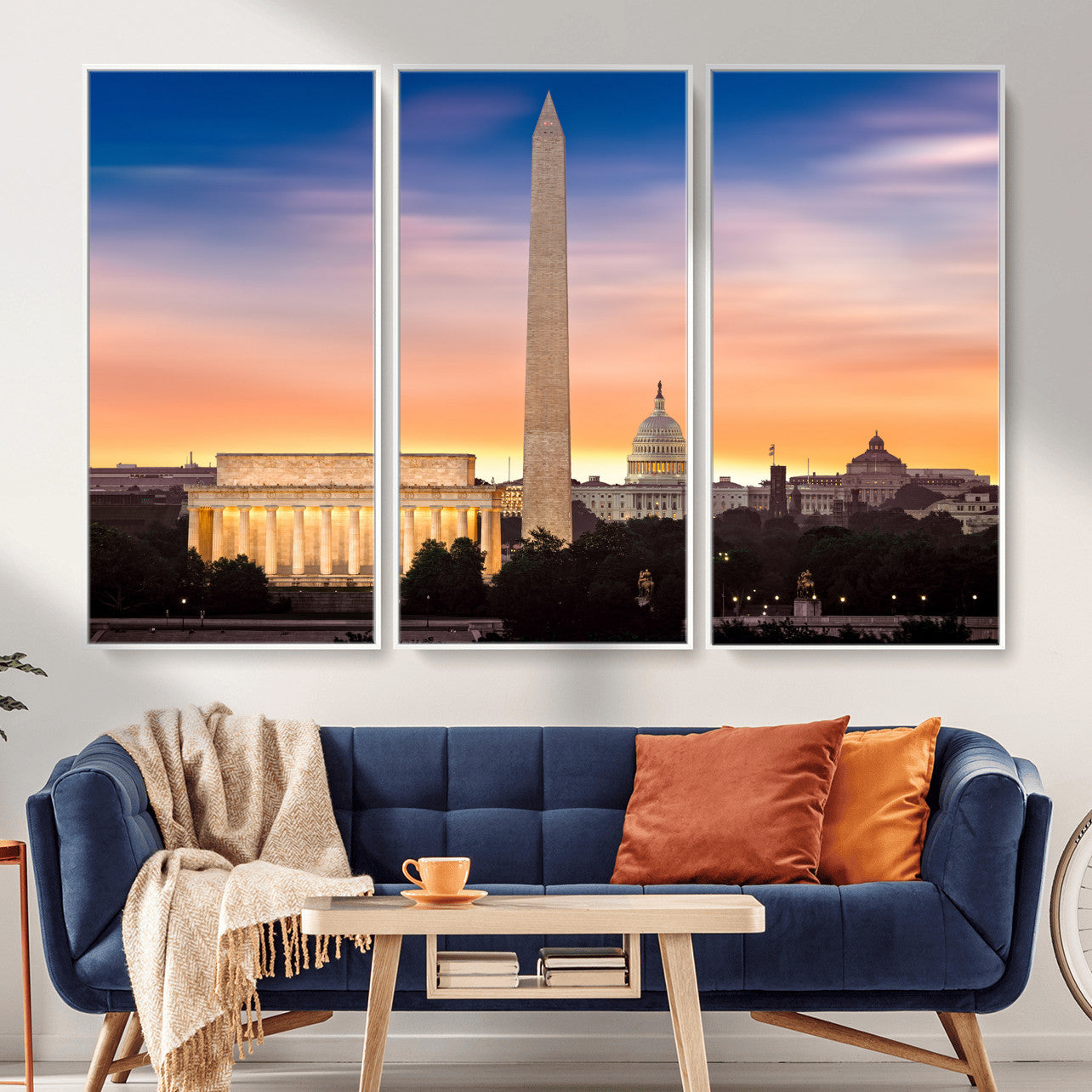 72704063-MGV-CV-36X24 - Washington DC Skyline Wall Art Canvas Print – Lincoln Memorial, Washington Monument & Capitol Artwork Print