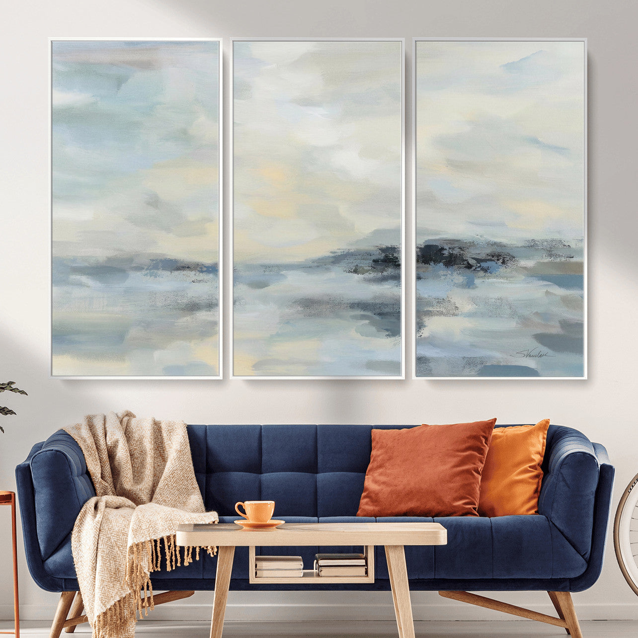 24647355-MGV-CV-36X24 - Abstract Coastal Landscape Wall Art Canvas Print – Soft Blue Gray Minimalist Painting