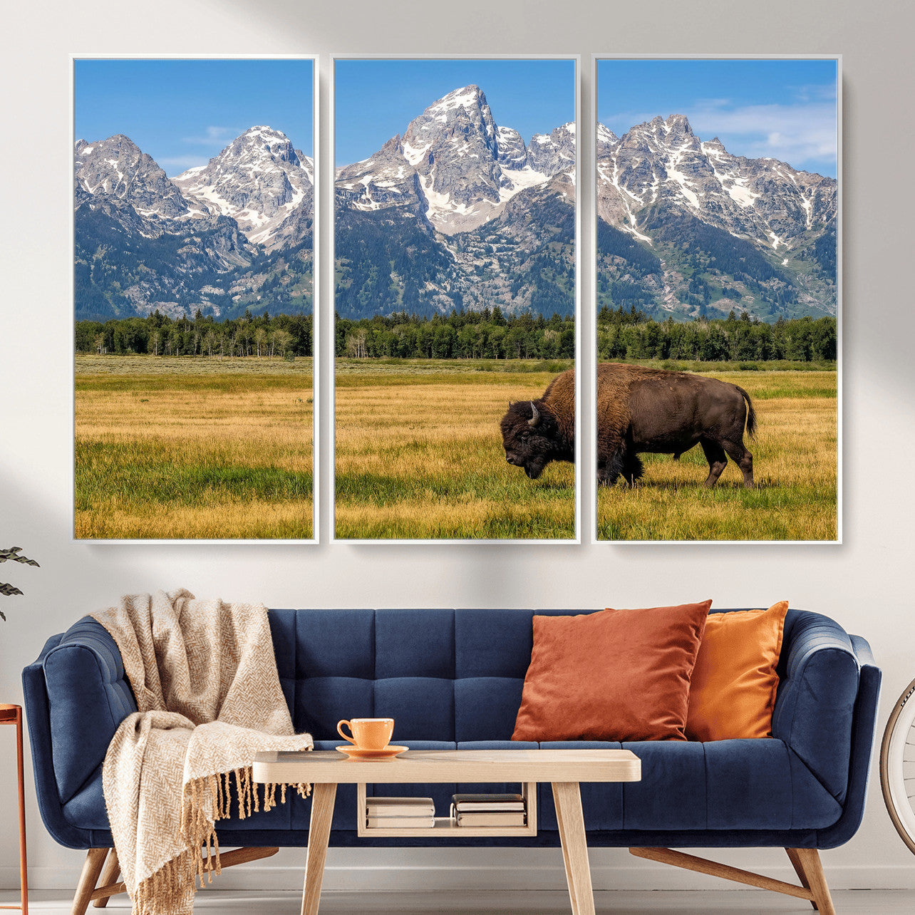 20424529-MGV-CV-36X24 - Bison in Mountain Landscape Wall Art Canvas Print – Western Wildlife Artwork for Rustic Living Room Decor