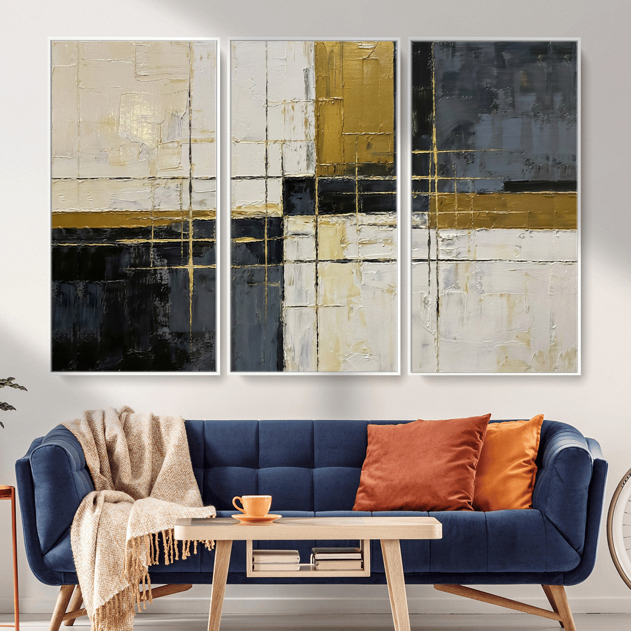 36097945-MGV-CV-36X24 - Abstract Gold and Black Wall Art Canvas Print – Modern Geometric Neutral Artwork for Living Room Decor