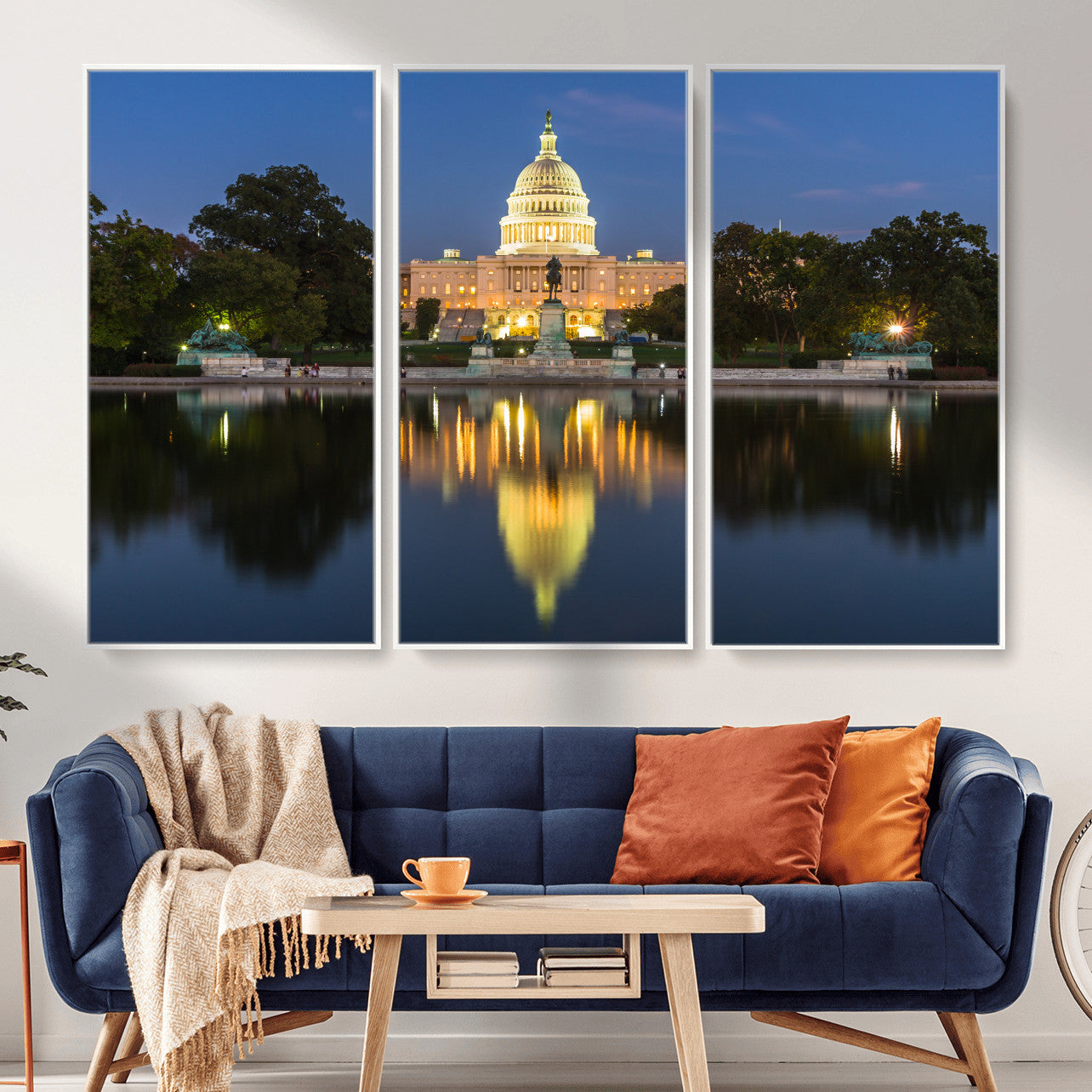 95568590-MGV-CV-36X24 - US Capitol Building Wall Art Canvas Print – Washington DC Landmark Night Reflection Artwork for Office Decor