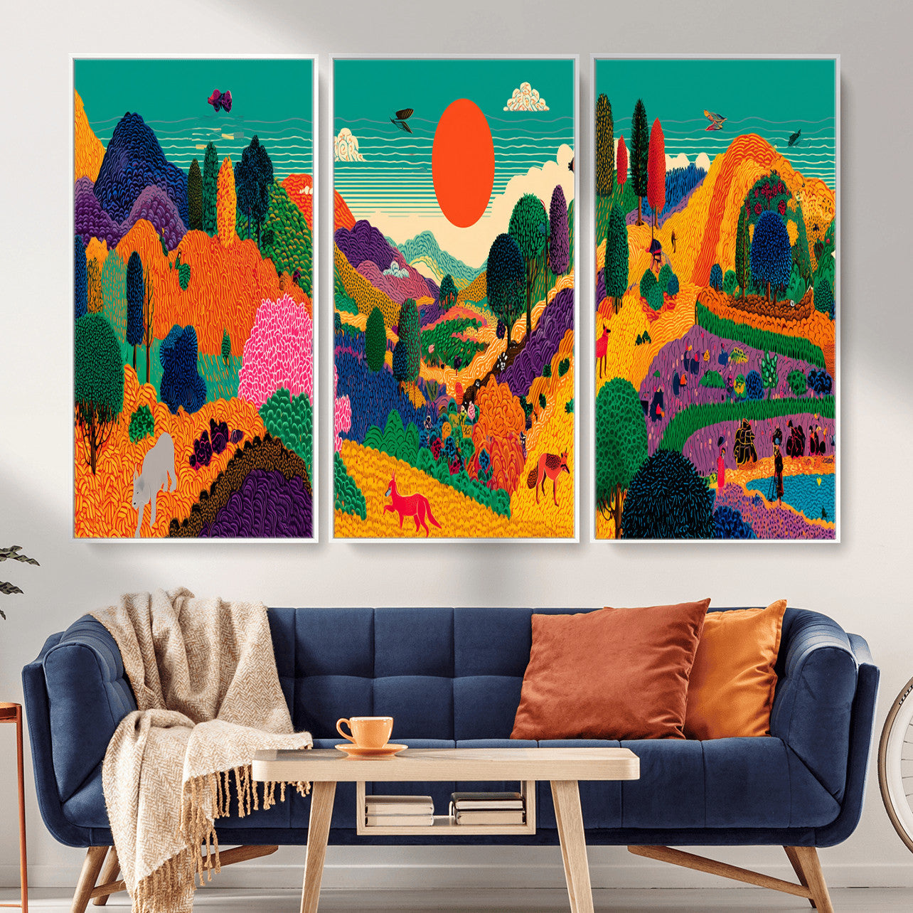 45710397-MGV-CV-48X32-3P - Colorful Japanese Landscape Print: Maximalist Panoramic Wall Art